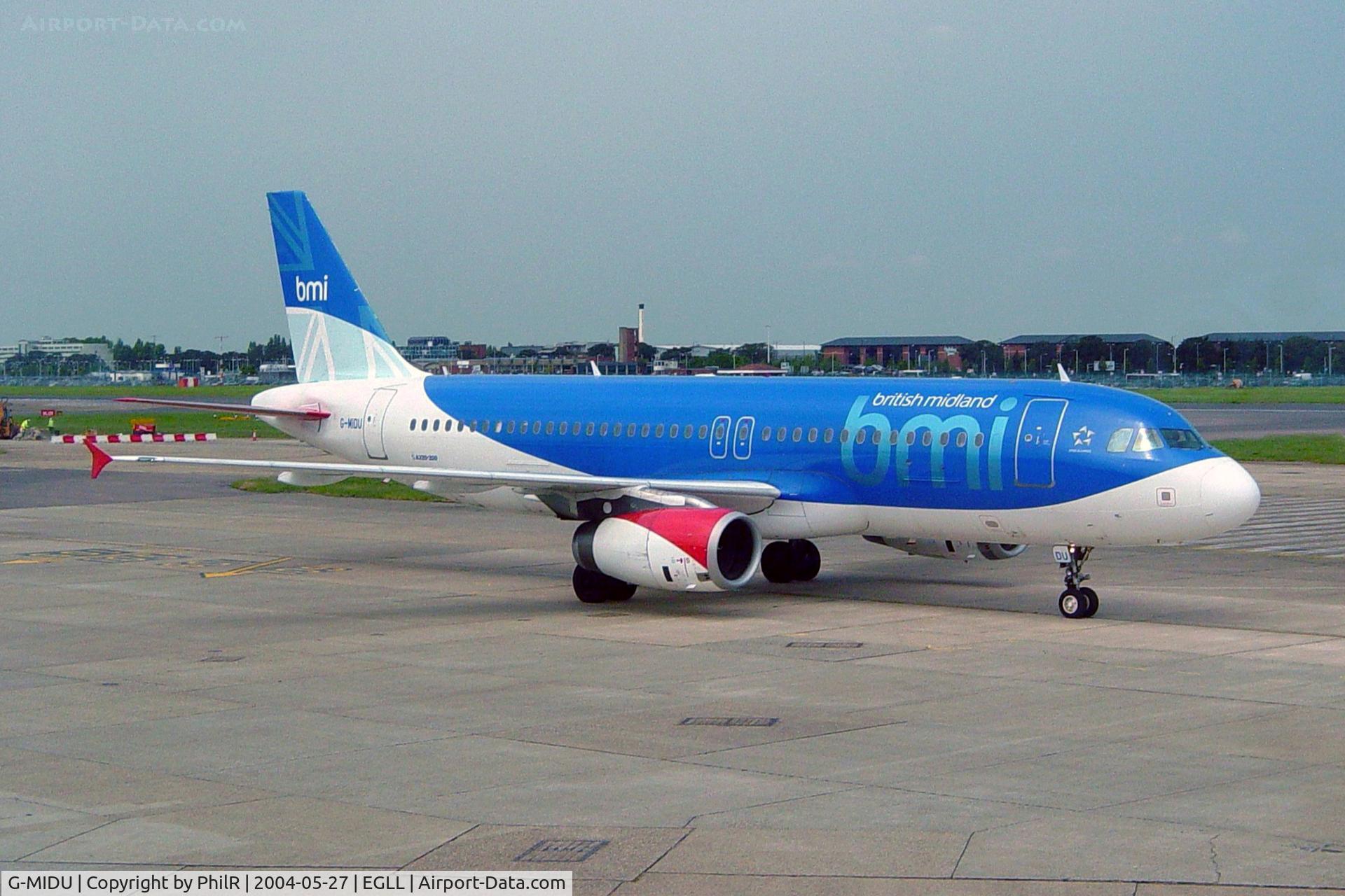 Aircraft G-MIDU, 2001 Airbus A320-232, c/n 1407, G-MIDU 2001 A320-200 BMI LHR, at EGLL, photo by PhilR