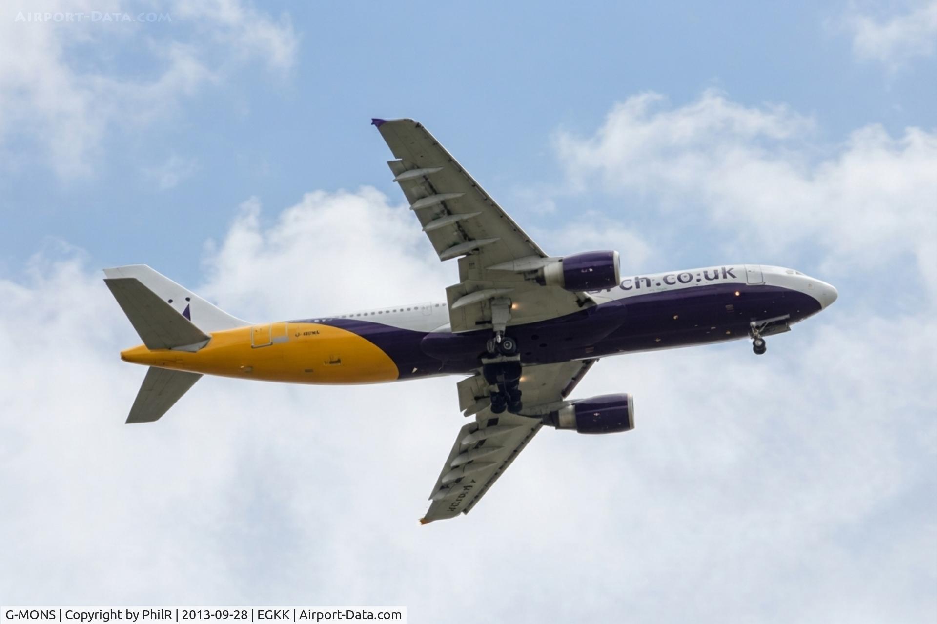 Aircraft G-MONS, 1989 Airbus A300B4-605R, c/n 556, G-MONS 1989 A300-600 Monarch Kingsfold Rally, at EGKK, photo by PhilR
