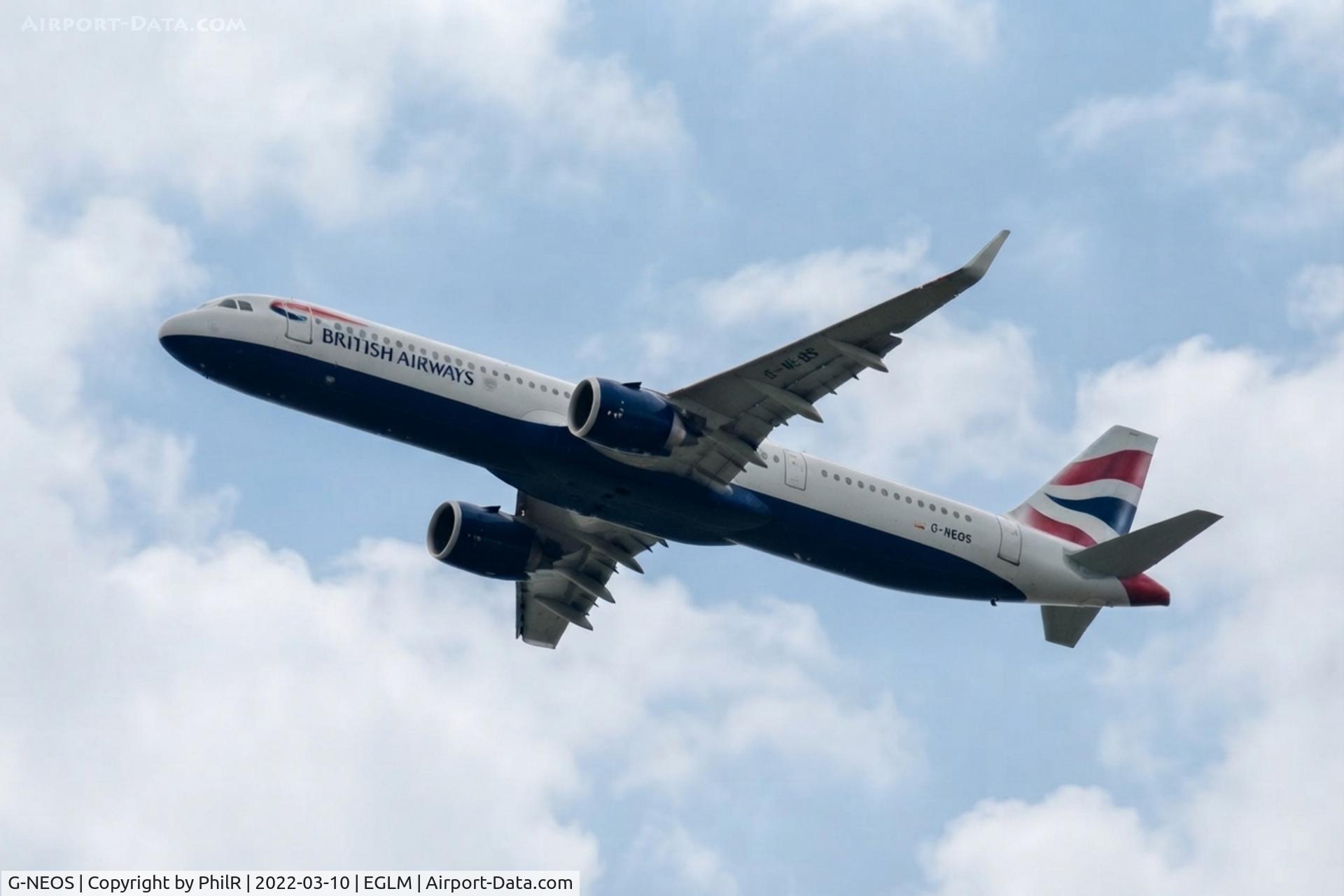 Aircraft G-NEOS, 2018 Airbus A321-251NX, c/n 8637, G-NEOS 2019 Airbus A321-200 British Airways White Waltham, at EGLM, photo by PhilR