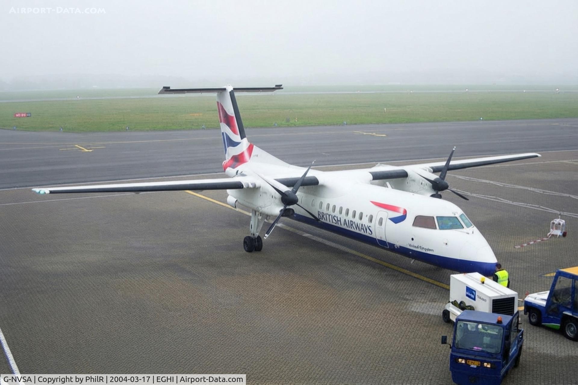 Aircraft G-NVSA, 1997 De Havilland Canada DHC-8-311 Dash 8, c/n 451, G-NVSA 1997 DHC-8-300 BA SOU, at EGHI, photo by PhilR