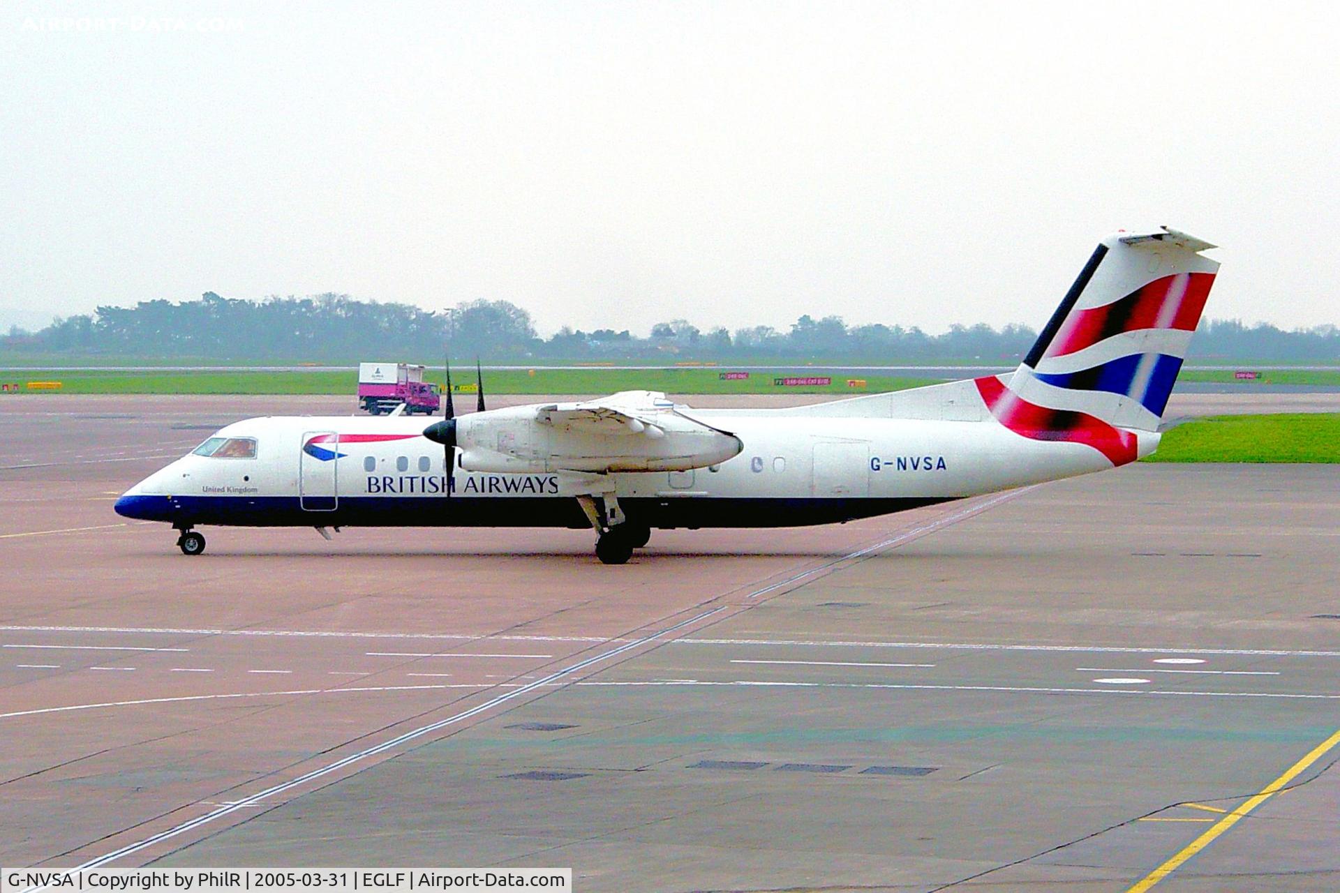 Aircraft G-NVSA, 1997 De Havilland Canada DHC-8-311 Dash 8, c/n 451, G-NVSA 1997 DHC-8-300 BA MAN, at EGLF, photo by PhilR