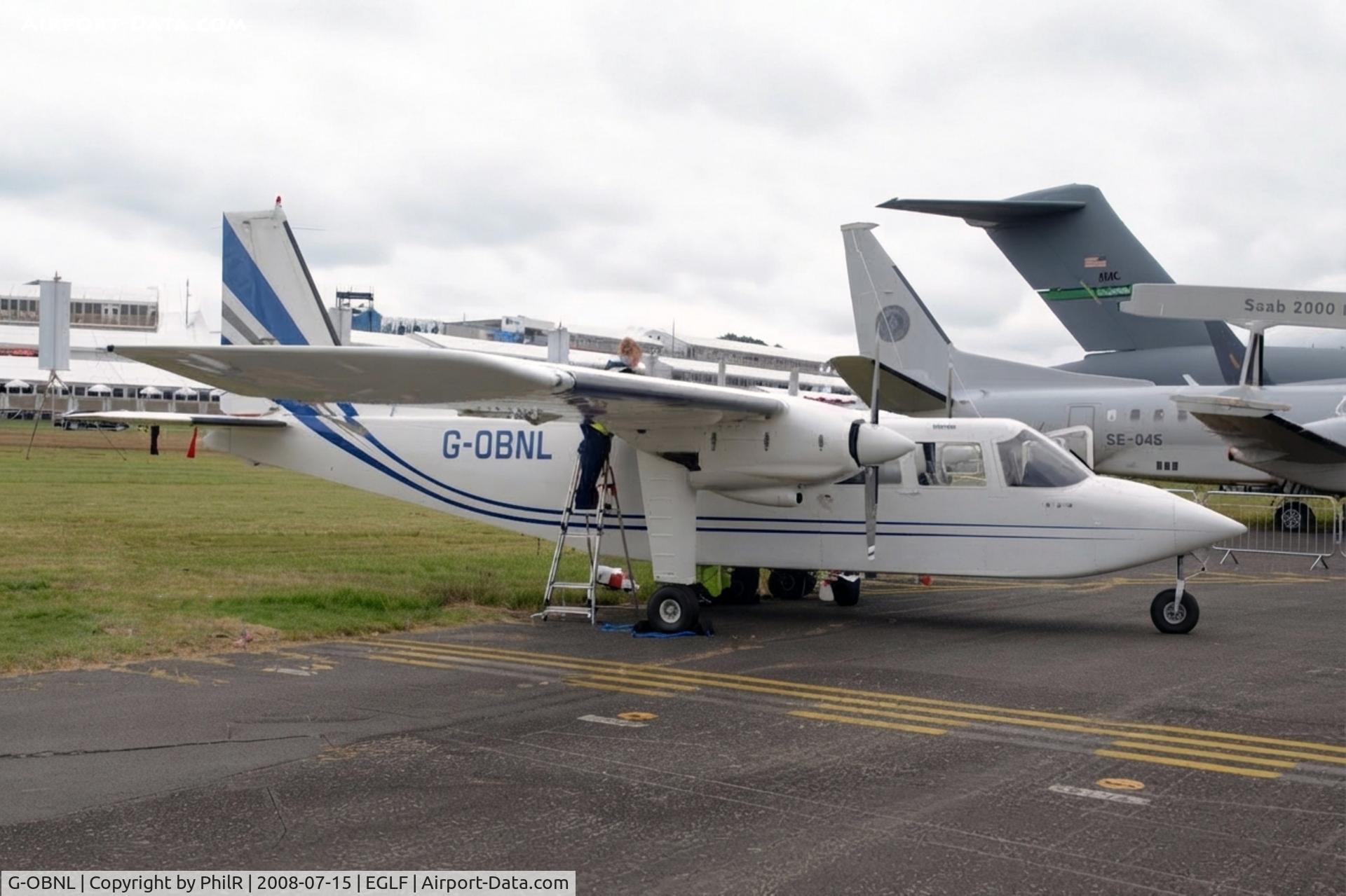 Aircraft G-OBNL, 1976 Britten-Norman BN-2B-21 Defender, c/n 523, G-OBNL 1976 BN-2A-21 Islander SBAC, at EGLF, photo by PhilR