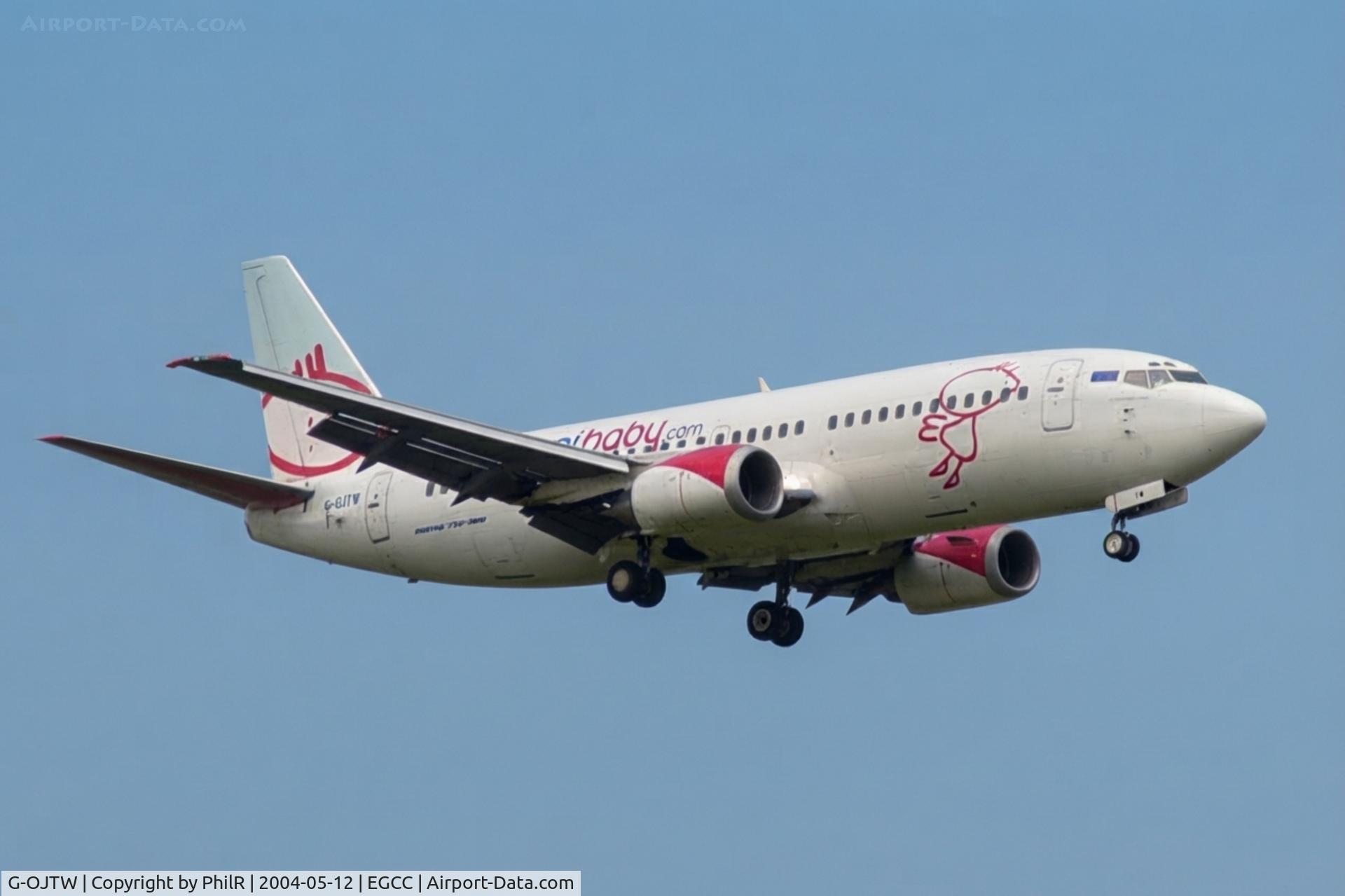 Aircraft G-OJTW, 1997 Boeing 737-36N, c/n 28558, G-OJTW 1997 B737-300 BMI Baby MAN, at EGCC, photo by PhilR