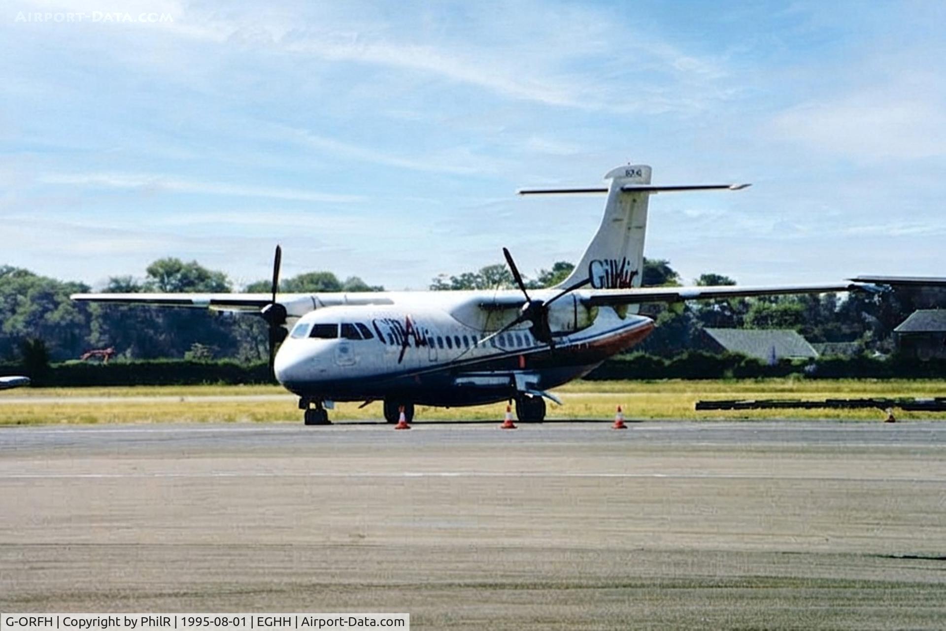 Aircraft G-ORFH, 1993 ATR 42-320, c/n 346, G-ORFH 1993 ATR 42-300 Gill Air BOH, at EGHH, photo by PhilR