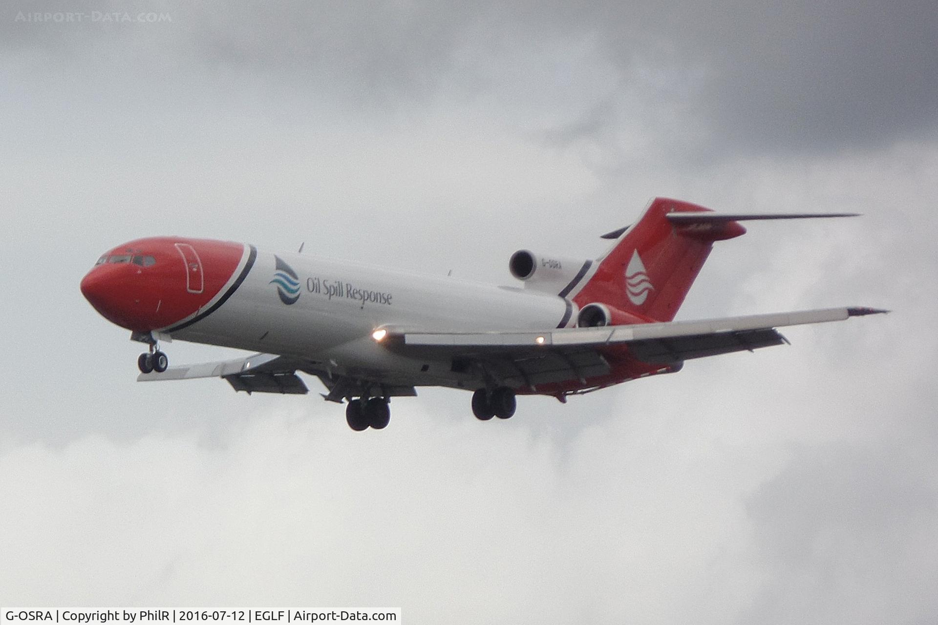 Aircraft G-OSRA, 1984 Boeing 727-2S2F, c/n 22938 l/n 1832, G-OSRA 1984 B727-200F T2 Aviation FIA, at EGLF, photo by PhilR