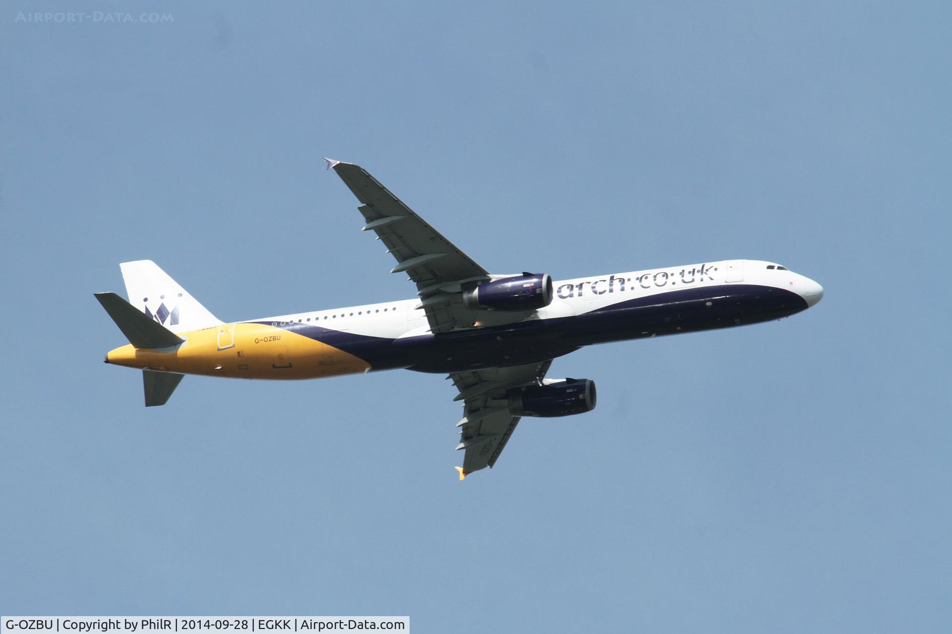 Aircraft G-OZBU, 2008 Airbus A321-231, c/n 3575, G-OZBU 2001 Monarch A321-200 Kingsfold Rally, at EGKK, photo by PhilR
