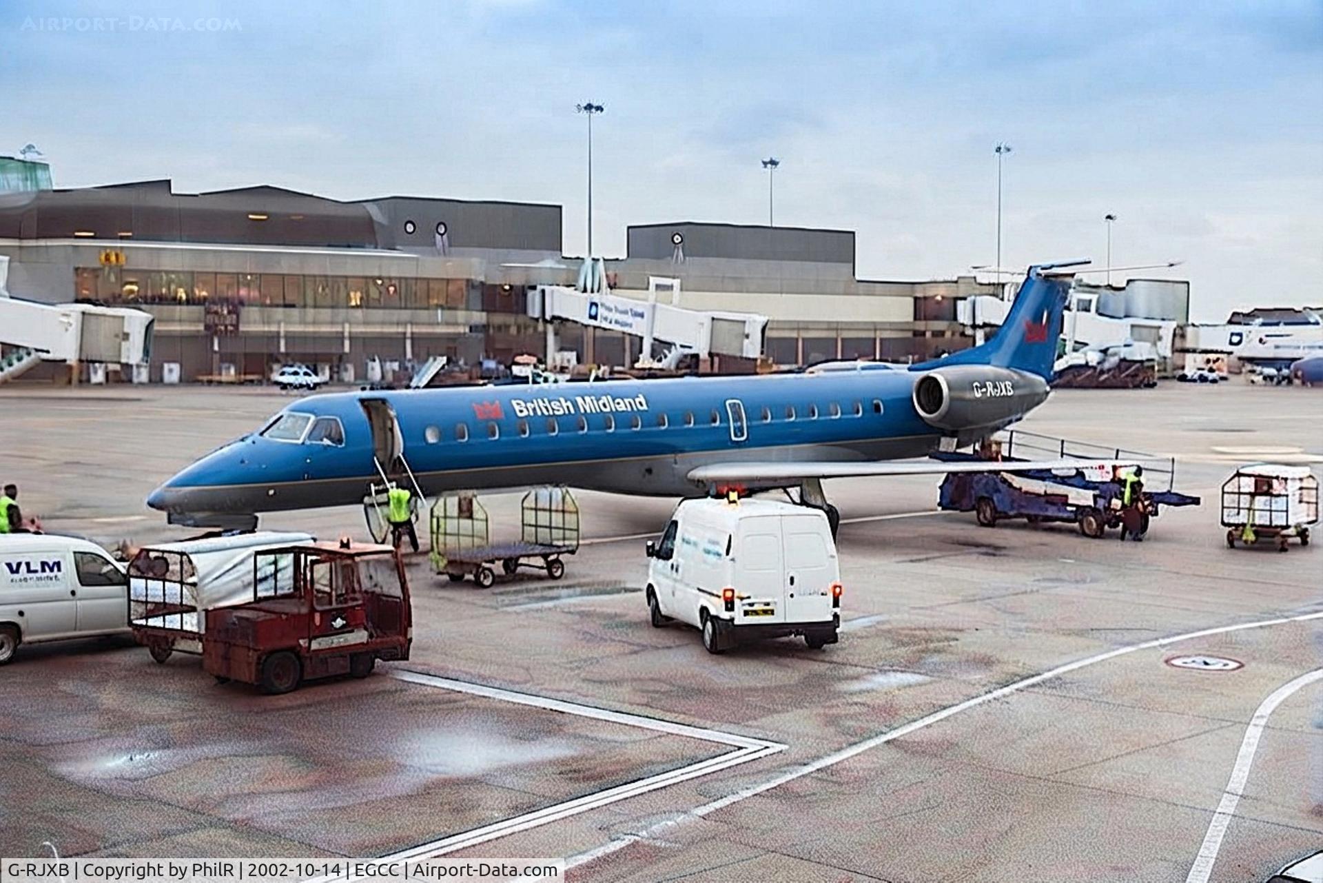 Aircraft G-RJXB, 1999 Embraer EMB-145EP (ERJ-145EP), c/n 145142, G-RJXB 1999 ERF145EP BMI MAN, at EGCC, photo by PhilR