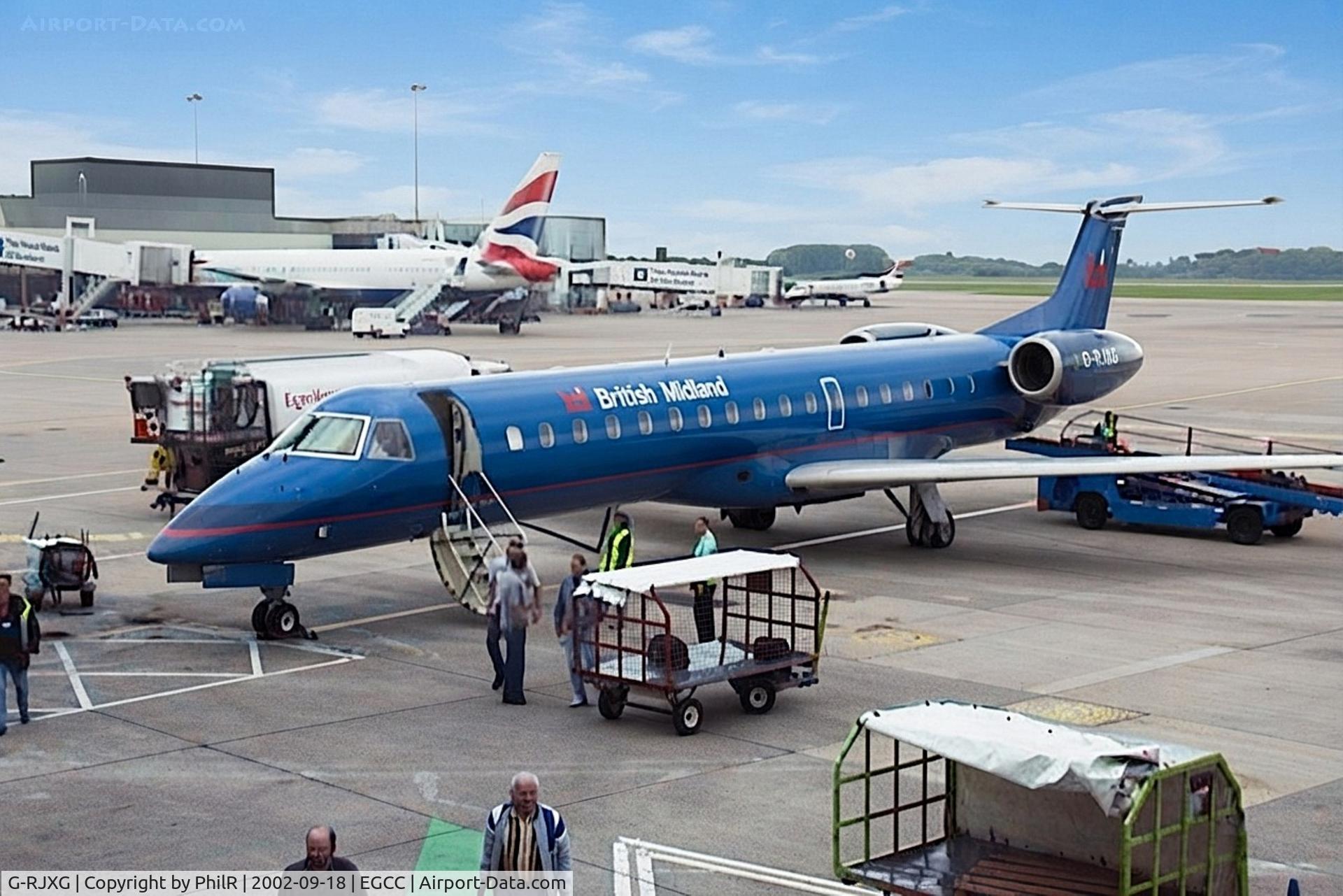 Aircraft G-RJXG, 2001 Embraer EMB-145EP (ERJ-145EP), c/n 145390, G-RJXG 2001 ERJ145ER BMI MAN, at EGCC, photo by PhilR