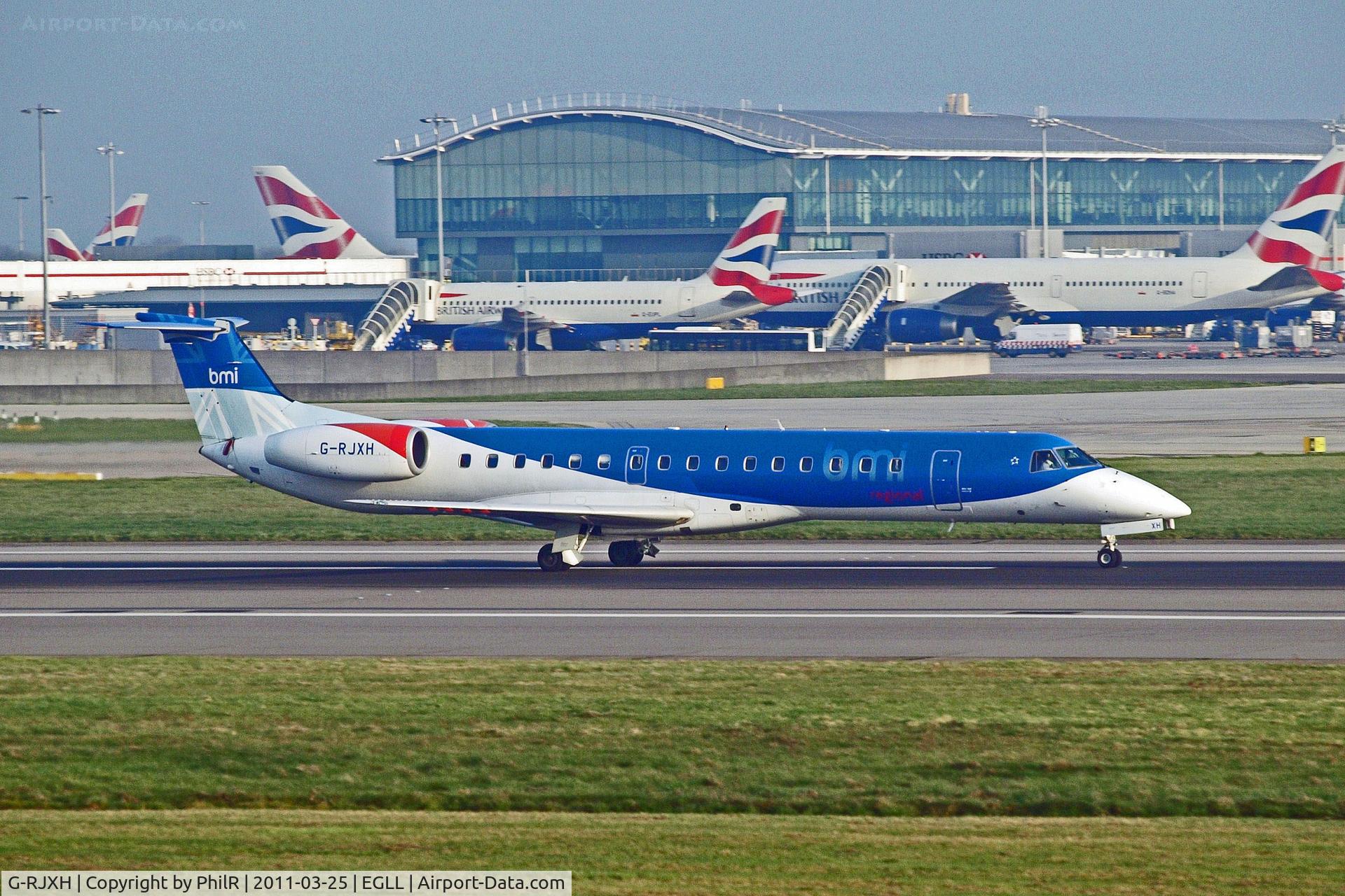 Aircraft G-RJXH, 2001 Embraer EMB-145EP (ERJ-145EP), c/n 145442, G-RJXH 2001 ERJ145EP BMI LHR, at EGLL, photo by PhilR