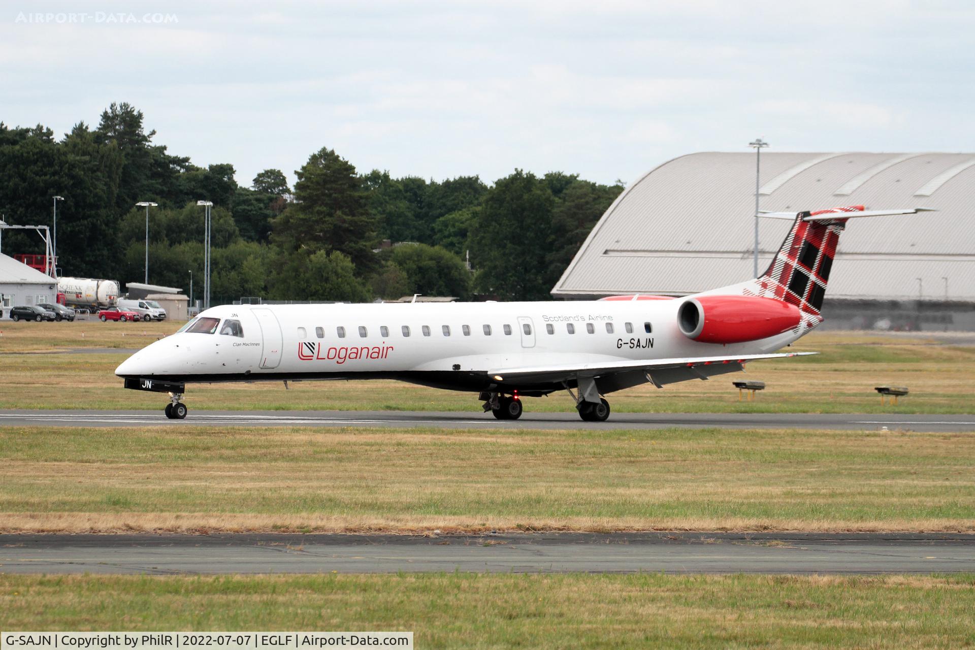 Aircraft G-SAJN, 2000 Embraer EMB-145EP (ERJ-145EP), c/n 145207, G-SAJN 1999 Embraer ERJ-145EP Farnborough, at EGLF, photo by PhilR