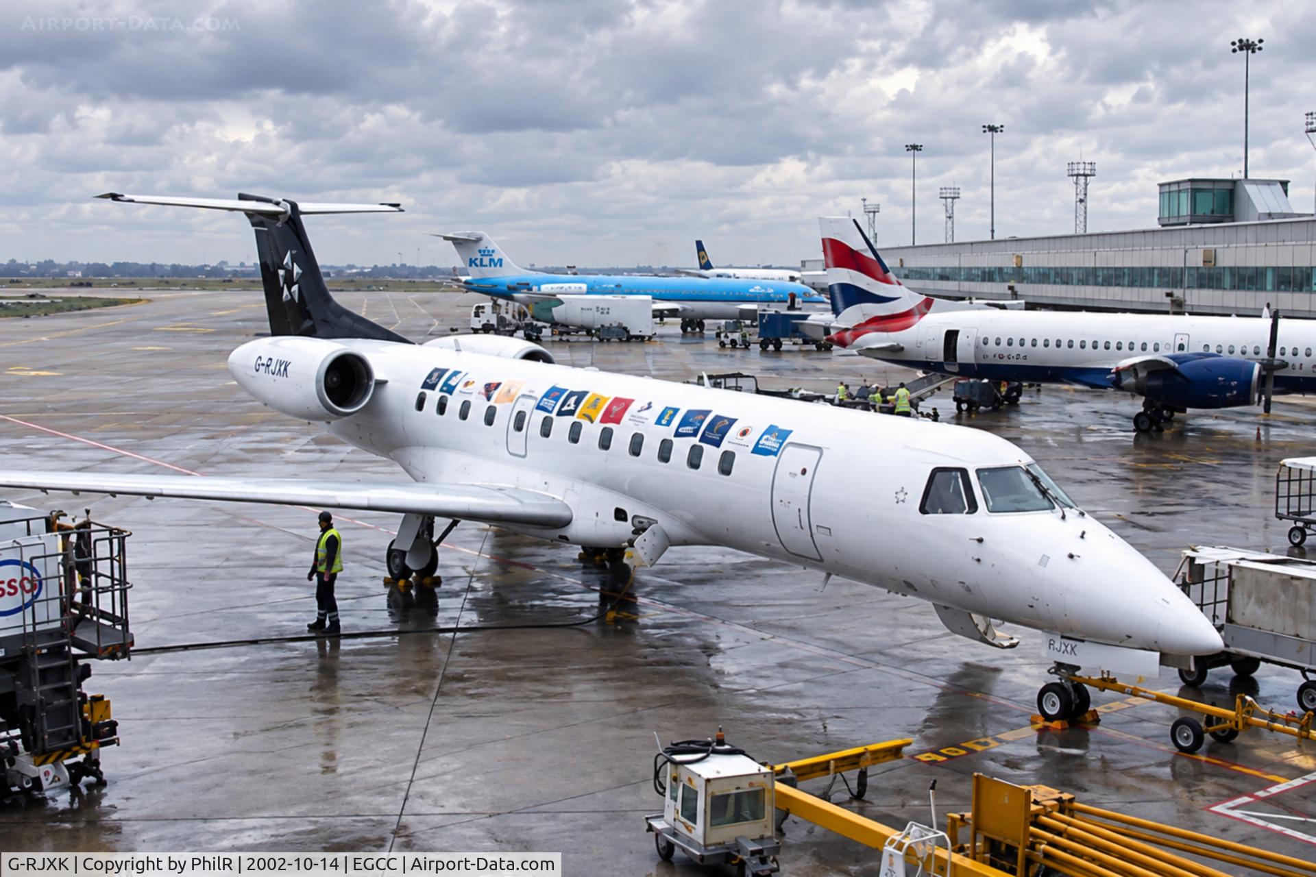 Aircraft G-RJXK, 2001 Embraer ERJ-135ER (EMB-135ER), c/n 145494, G-RJXK 2001 ERJ135ER BMI MAN, at EGCC, photo by PhilR