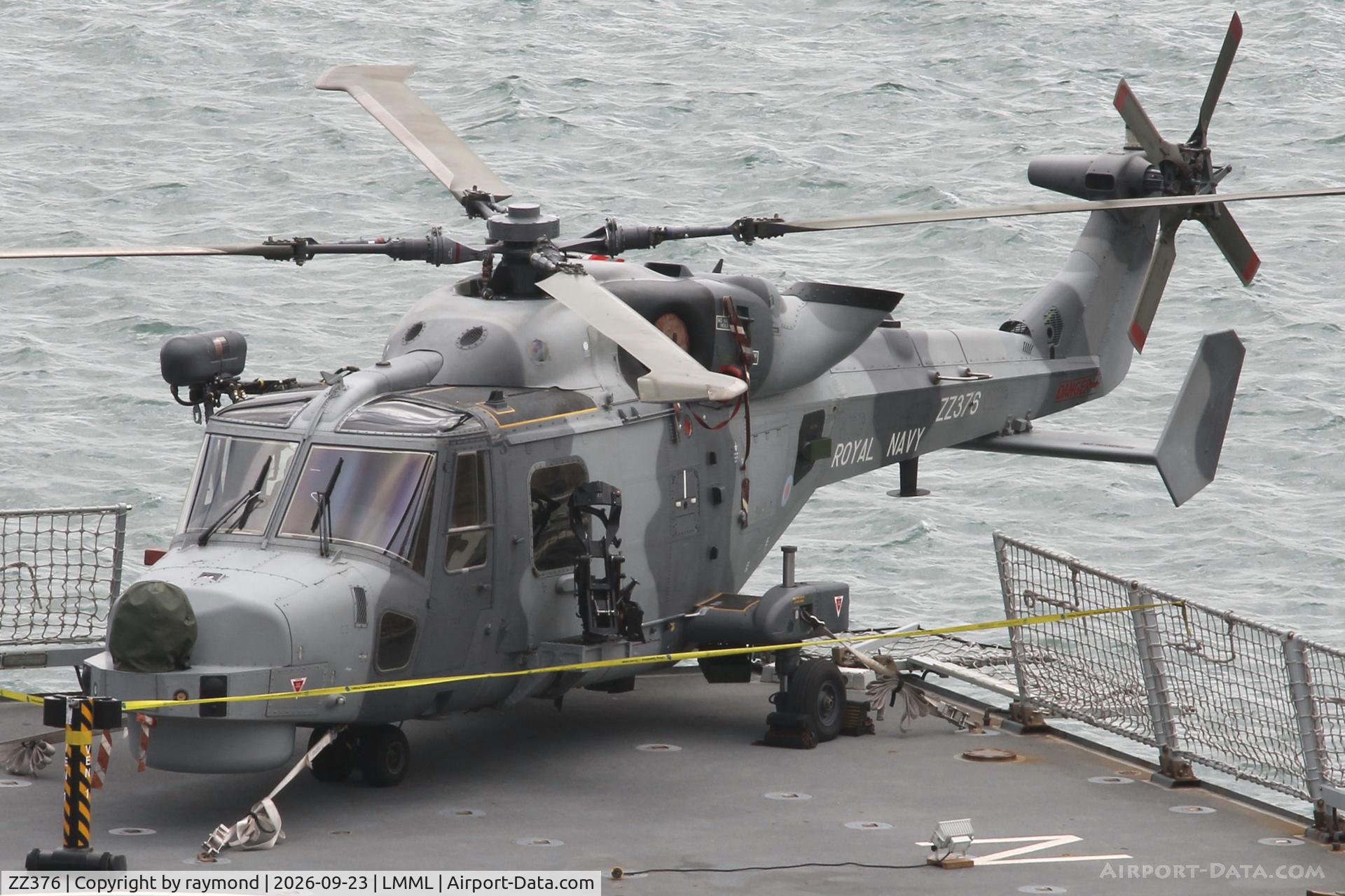 Aircraft ZZ376, 2013 AgustaWestland AW-159 Wildcat HMA.2, c/n 495, AgustaWestland AW-159 Wildcat HMA.2 reg ZZ376 aboard HMS Dragon in the Valletta Grand Harbour Malta., at LMML, photo by raymond