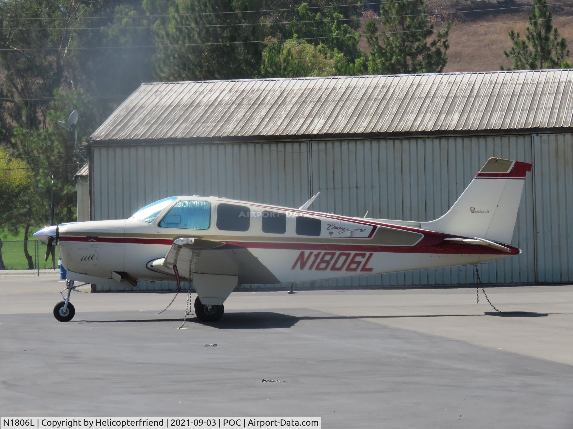 Aircraft N1806L, 1976 Beech A36 Bonanza 36, c/n E-836, Parked near Ranger Row, at POC, photo by Helicopterfriend