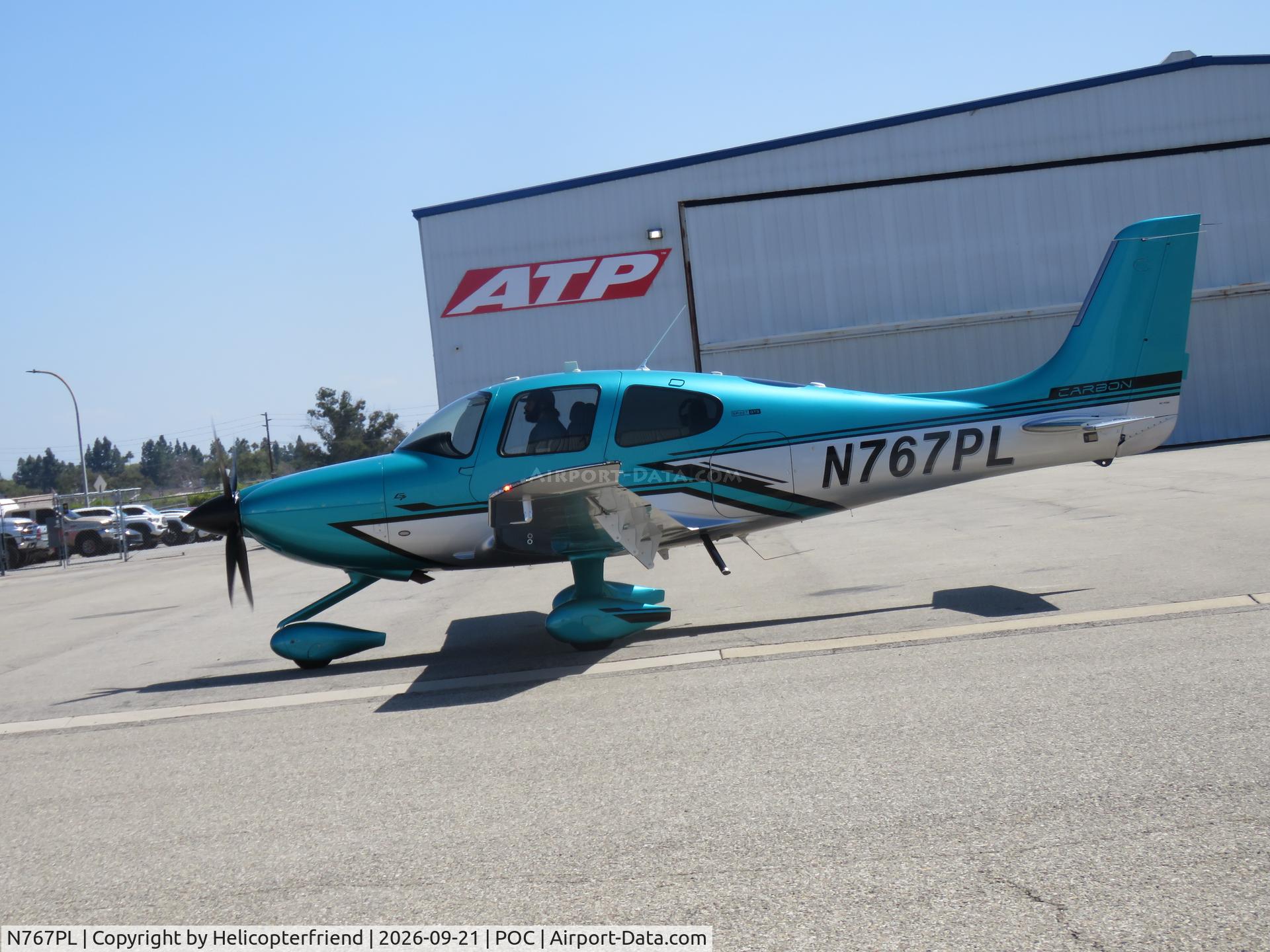 Aircraft N767PL, 2026 Cirrus SR22T, c/n 11400, Taxiing to taxiway Sierra, at POC, photo by Helicopterfriend