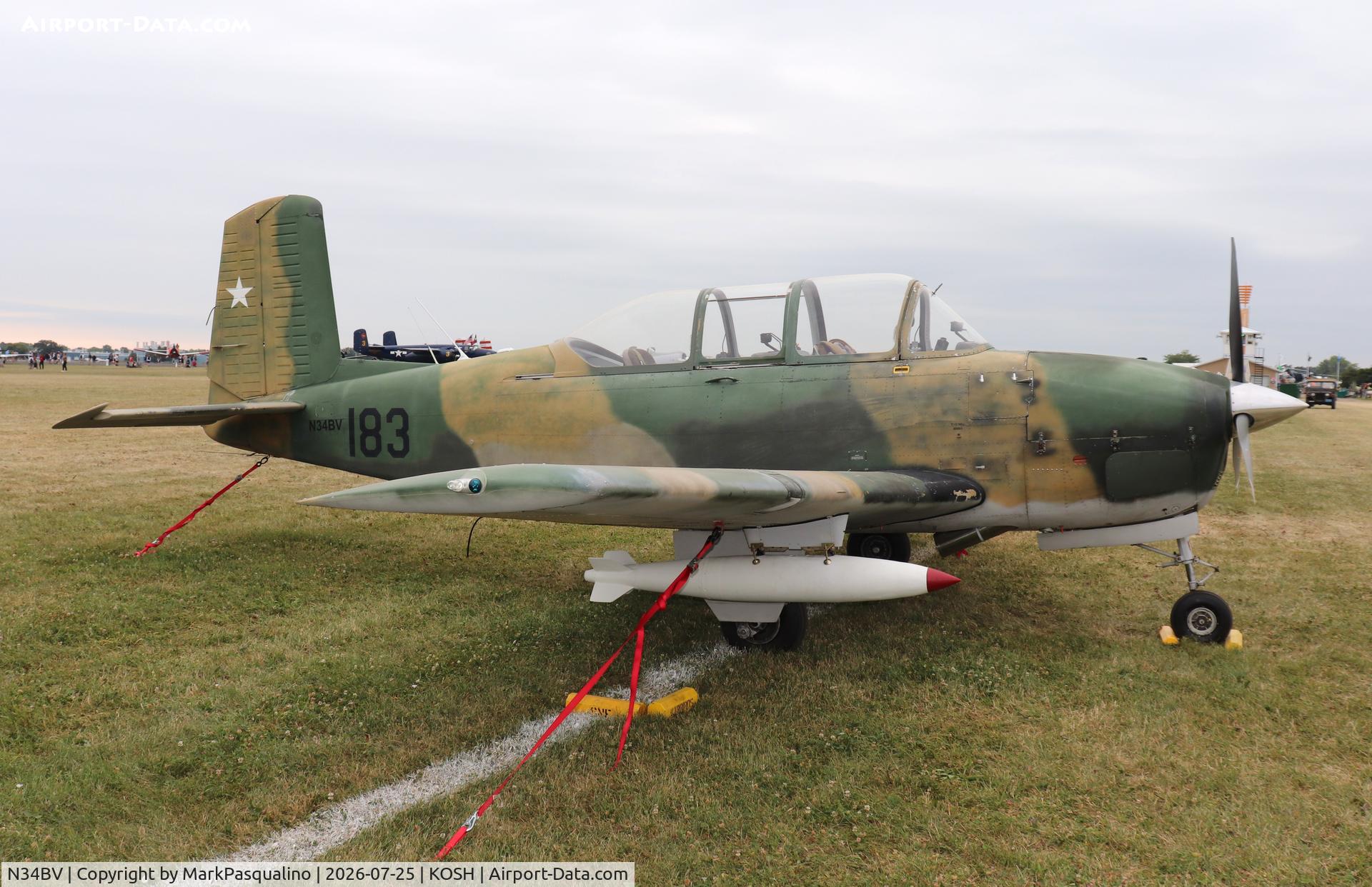 Aircraft N34BV, 1956 Beech T-34A Mentor Mentor, c/n CG-152, Beech T-34A, at KOSH, photo by MarkPasqualino