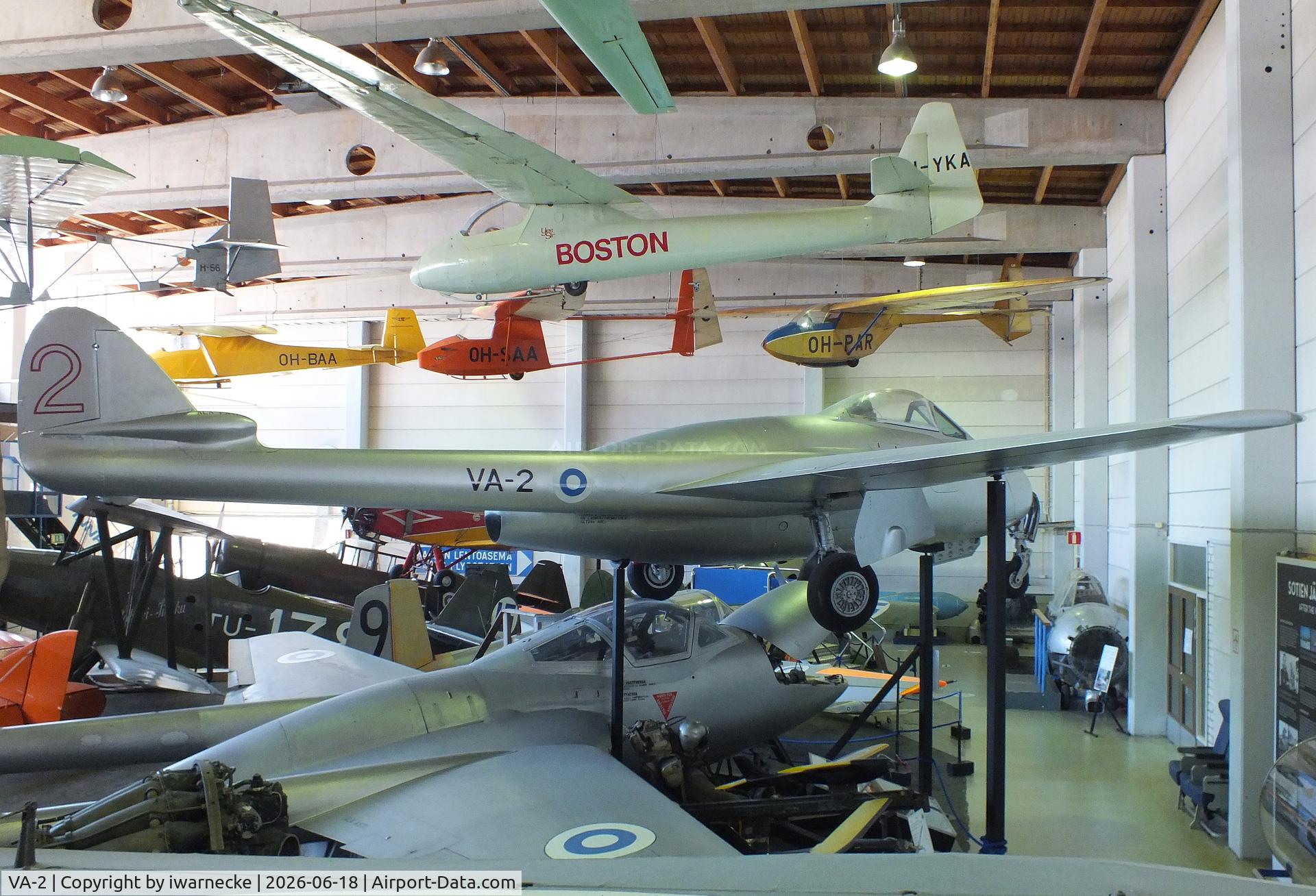 Aircraft VA-2, 1953 De Havilland DH-100 Vampire FB.52, c/n V0692, De Havilland D.H.100 Vampire FB52 at the Suomen Ilmailumuseo (Finnish Aviation Museum), Vantaa, photo by iwarnecke