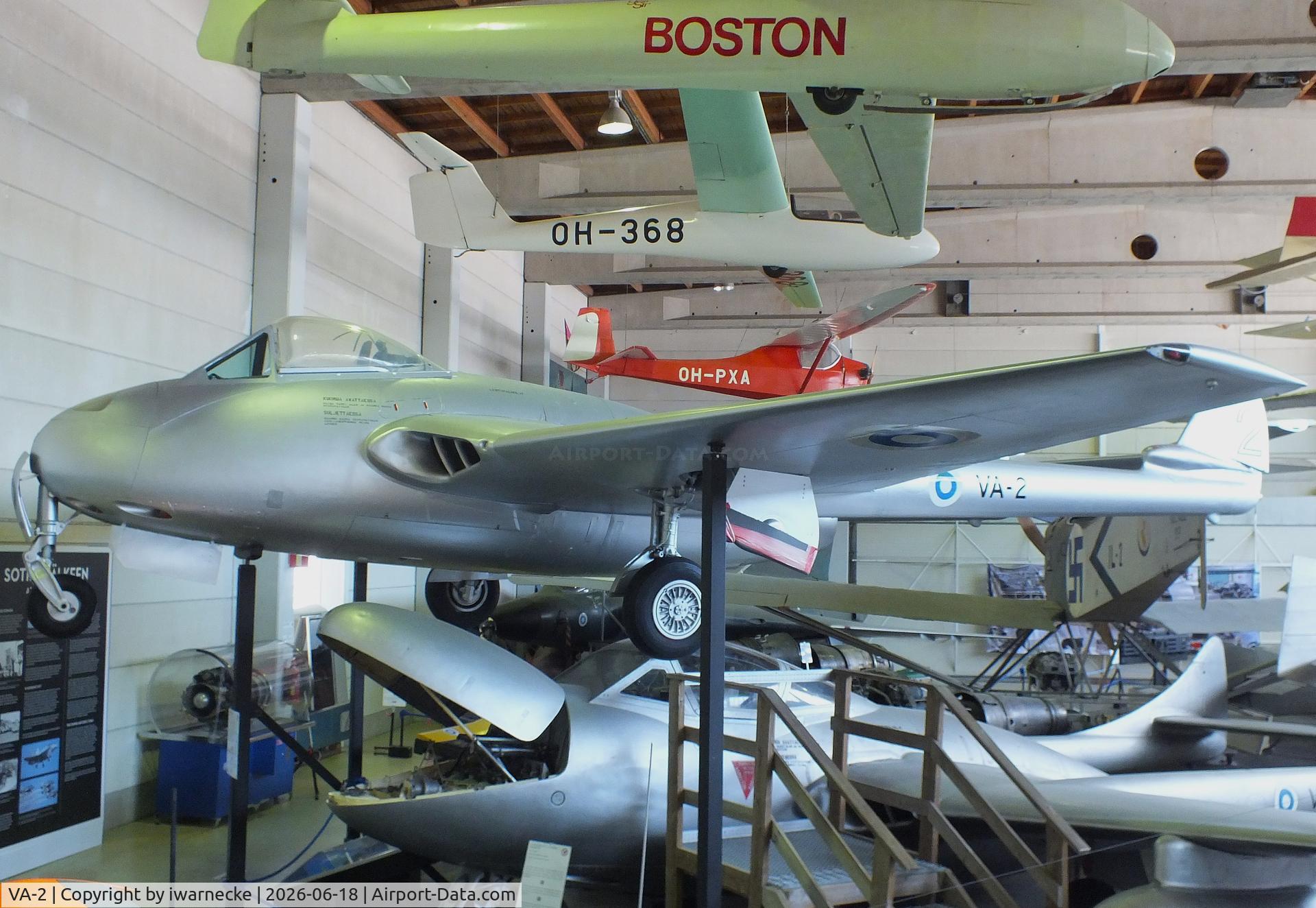 Aircraft VA-2, 1953 De Havilland DH-100 Vampire FB.52, c/n V0692, De Havilland D.H.100 Vampire FB52 at the Suomen Ilmailumuseo (Finnish Aviation Museum), Vantaa, photo by iwarnecke