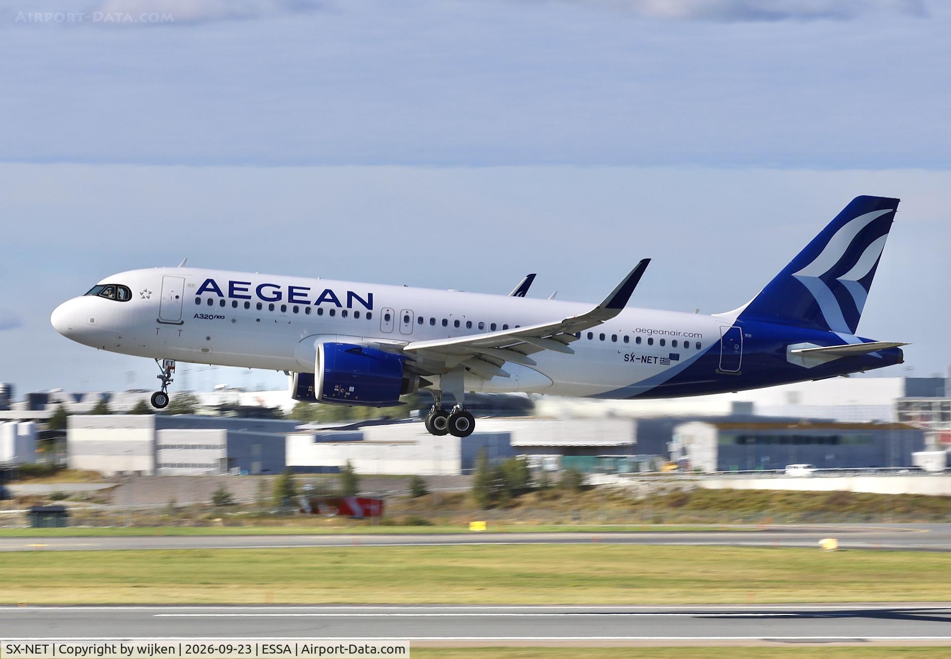 Aircraft SX-NET, 2024 Airbus A320-271N, c/n 12070, Rwy 19L, at ESSA, photo by wijken