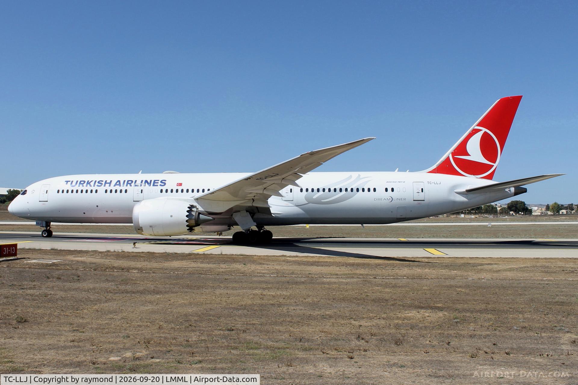 Aircraft TC-LLJ, Boeing Boeing 787-9, c/n 65810 l/n 977, Boeing 787-9 Dreamliner reg TC-LLJ of Turkish Airlines taxiing out for departure from Malta., at LMML, photo by raymond