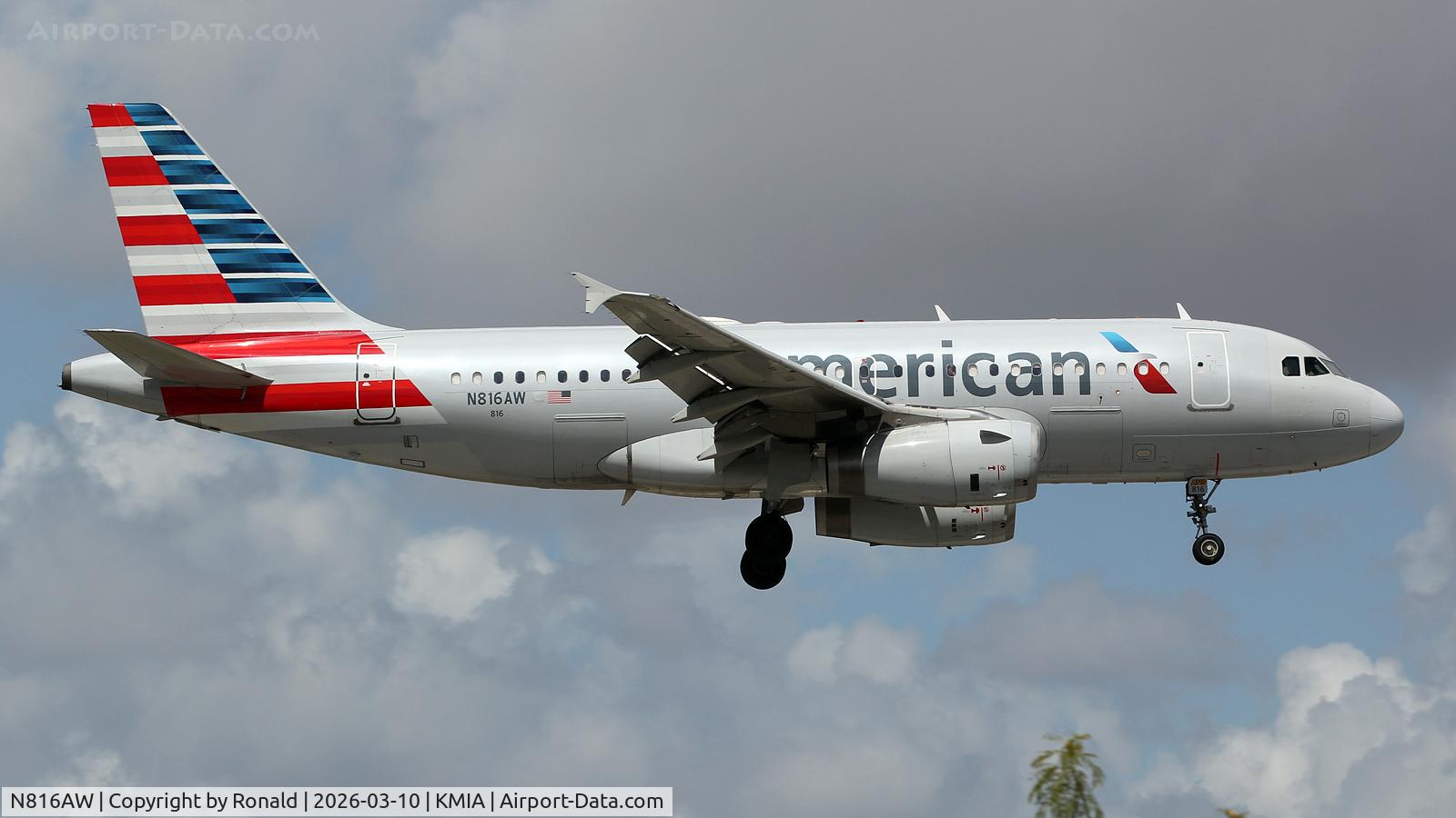 Aircraft N816AW, 2000 Airbus A319-132, c/n 1350, at mia, at KMIA, photo by Ronald