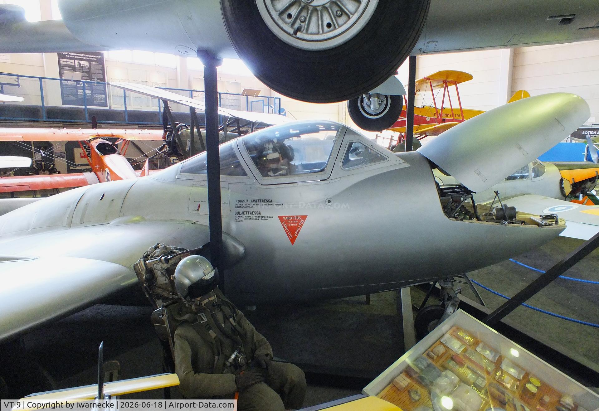 Aircraft VT-9, 1956 De Havilland Vampire T.55, c/n 15720/VT0699, De Havilland D.H.115 Vampire T55 at the Suomen Ilmailumuseo (Finnish Aviation Museum), Vantaa, photo by iwarnecke