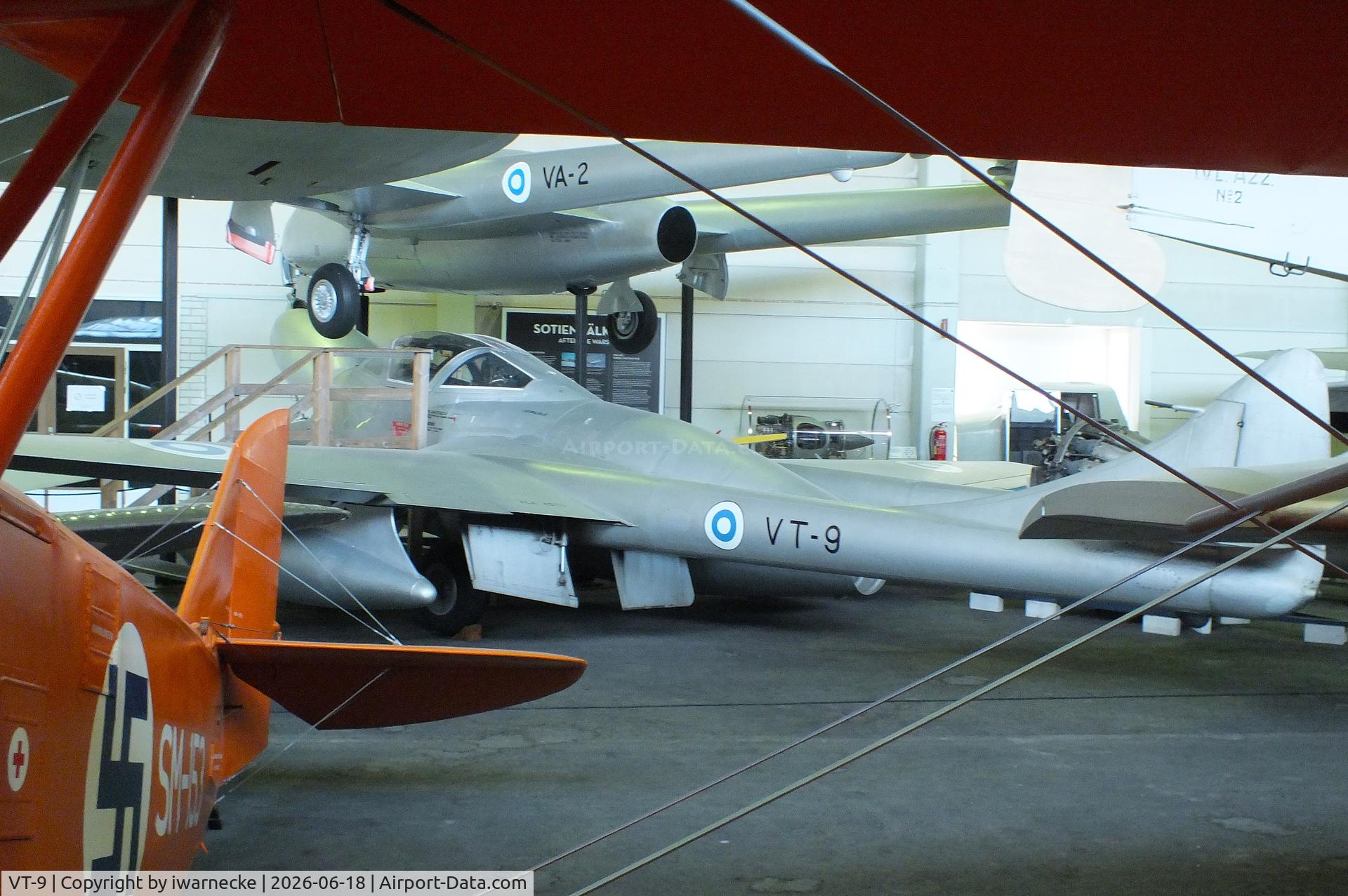 Aircraft VT-9, 1956 De Havilland Vampire T.55, c/n 15720/VT0699, De Havilland D.H.115 Vampire T55 at the Suomen Ilmailumuseo (Finnish Aviation Museum), Vantaa, photo by iwarnecke