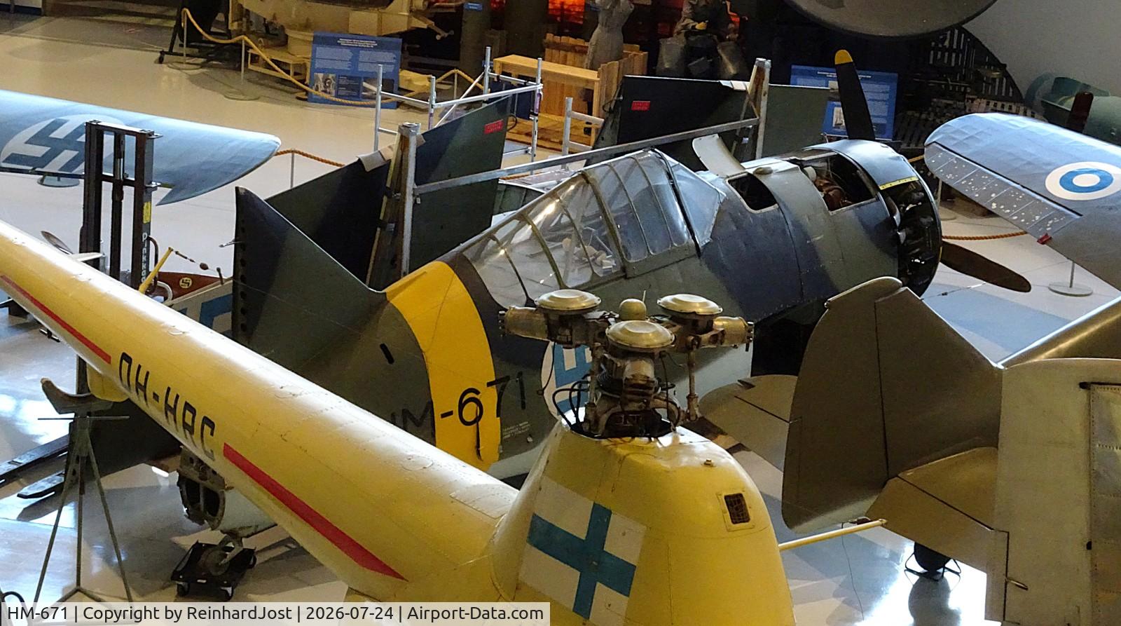 Aircraft HM-671, VL Humu, c/n 632567, In 1944 Finland was in urgend need of fighters. So Valtion Lentokonetehdas (VL) constructed a plane based on the Brewster Buffalo. 90 were ordered, only the prototype was build. Now in the Finnish Military Aviation Museum, Lahti., photo by ReinhardJost
