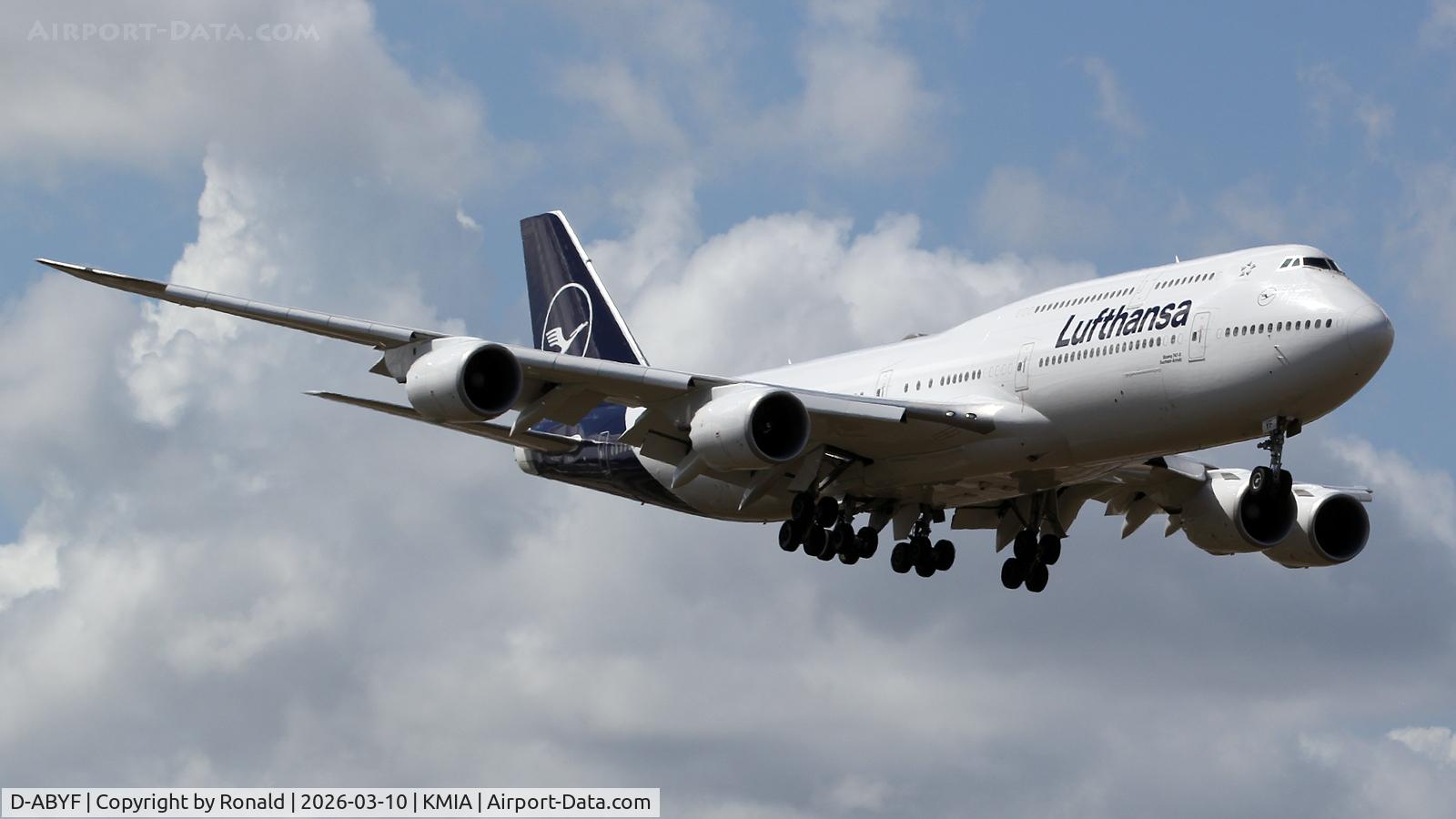Aircraft D-ABYF, 2012 Boeing 747-830, c/n 37830, at mia, at KMIA, photo by Ronald