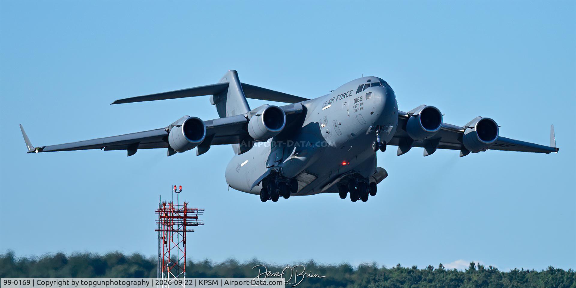 Aircraft 99-0169, 1999 Boeing C-17A Globemaster III, c/n 50073/P-69 l/n F72, REACH199 departing off RW16, at KPSM, photo by topgunphotography