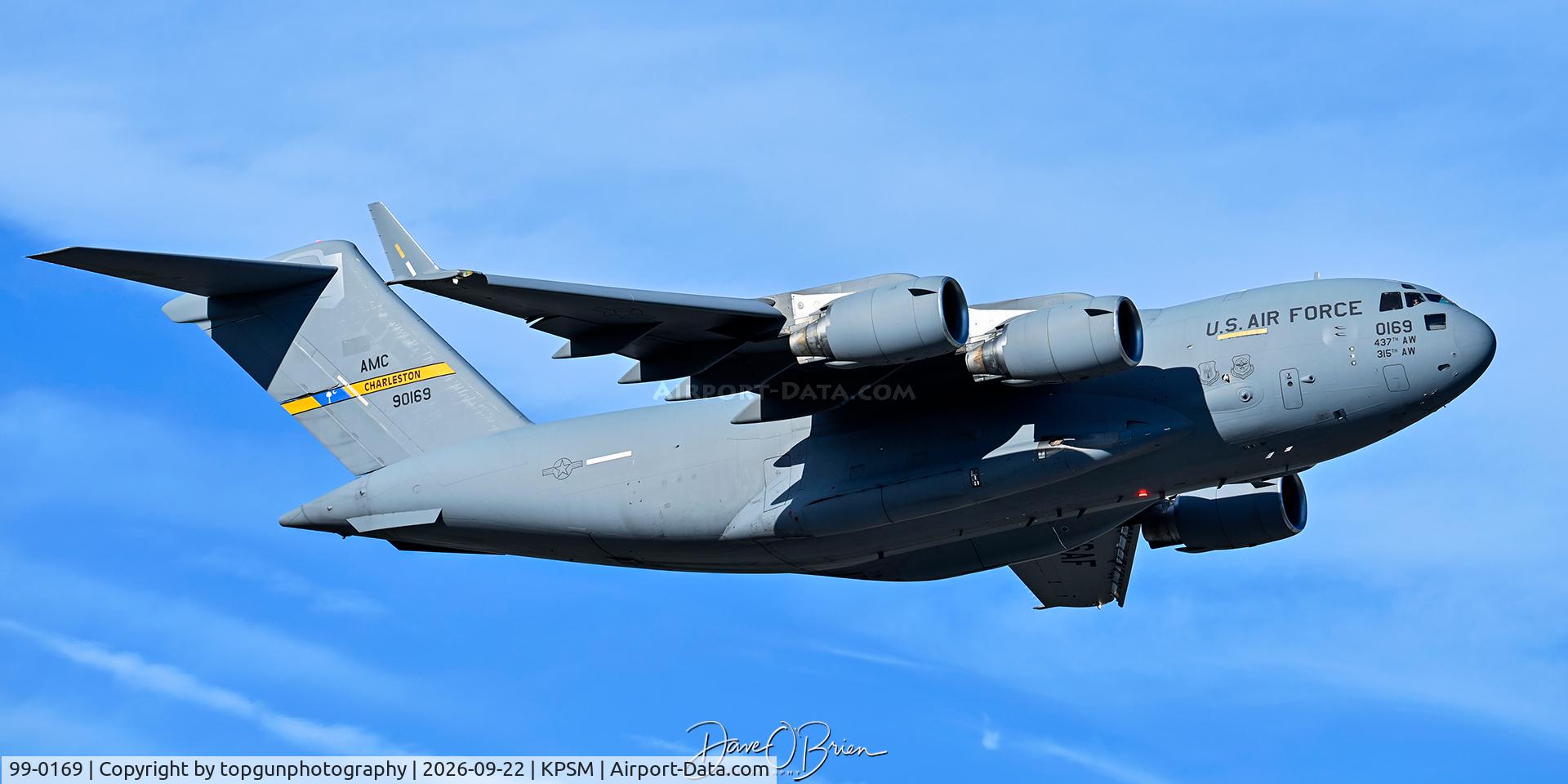 Aircraft 99-0169, 1999 Boeing C-17A Globemaster III, c/n 50073/P-69 l/n F72, 437th AW / JB Charleston, SC, at KPSM, photo by topgunphotography