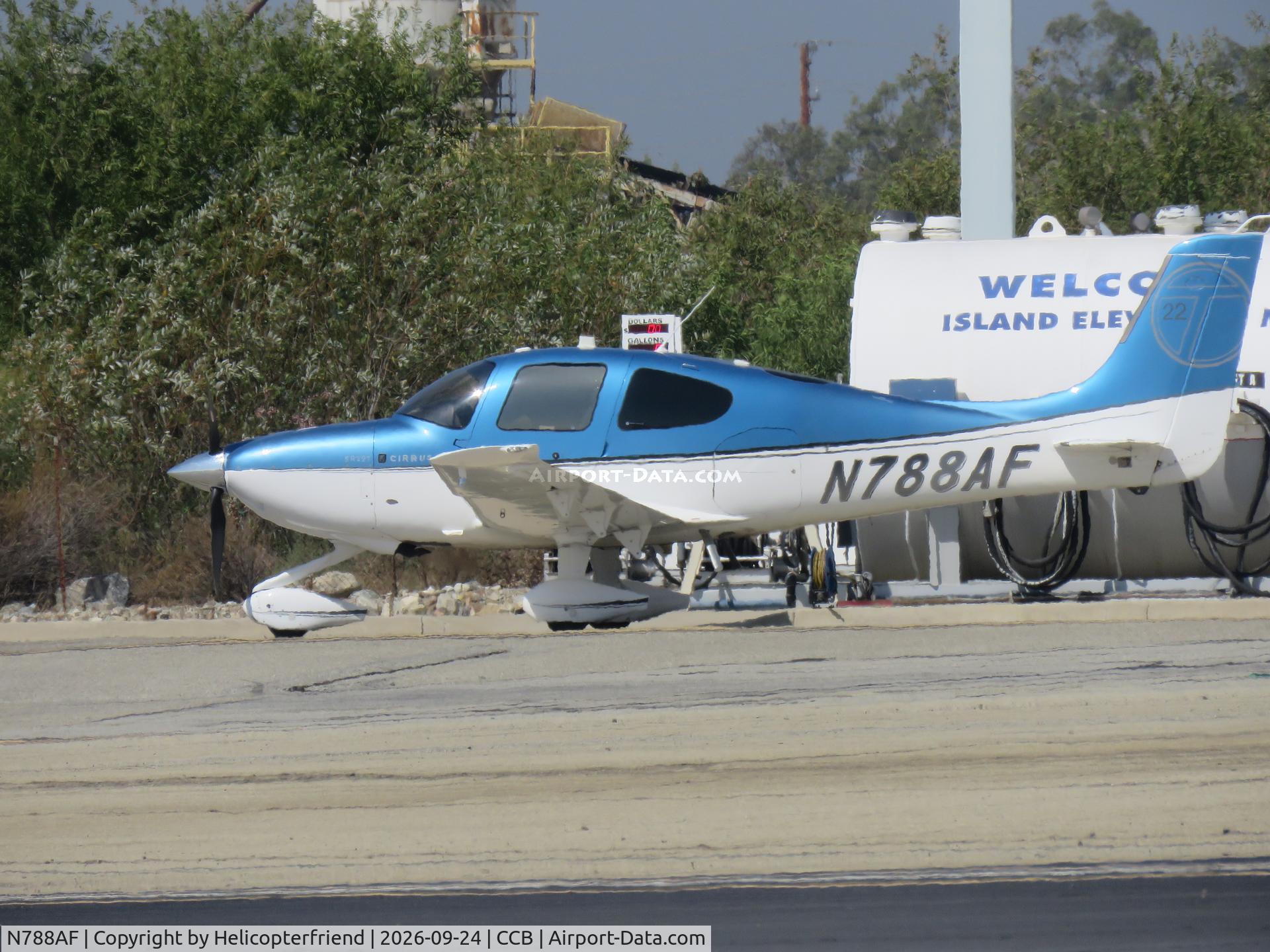 Aircraft N788AF, 2011 Cirrus SR22T, c/n 0161, Refueled and starting up, at CCB, photo by Helicopterfriend