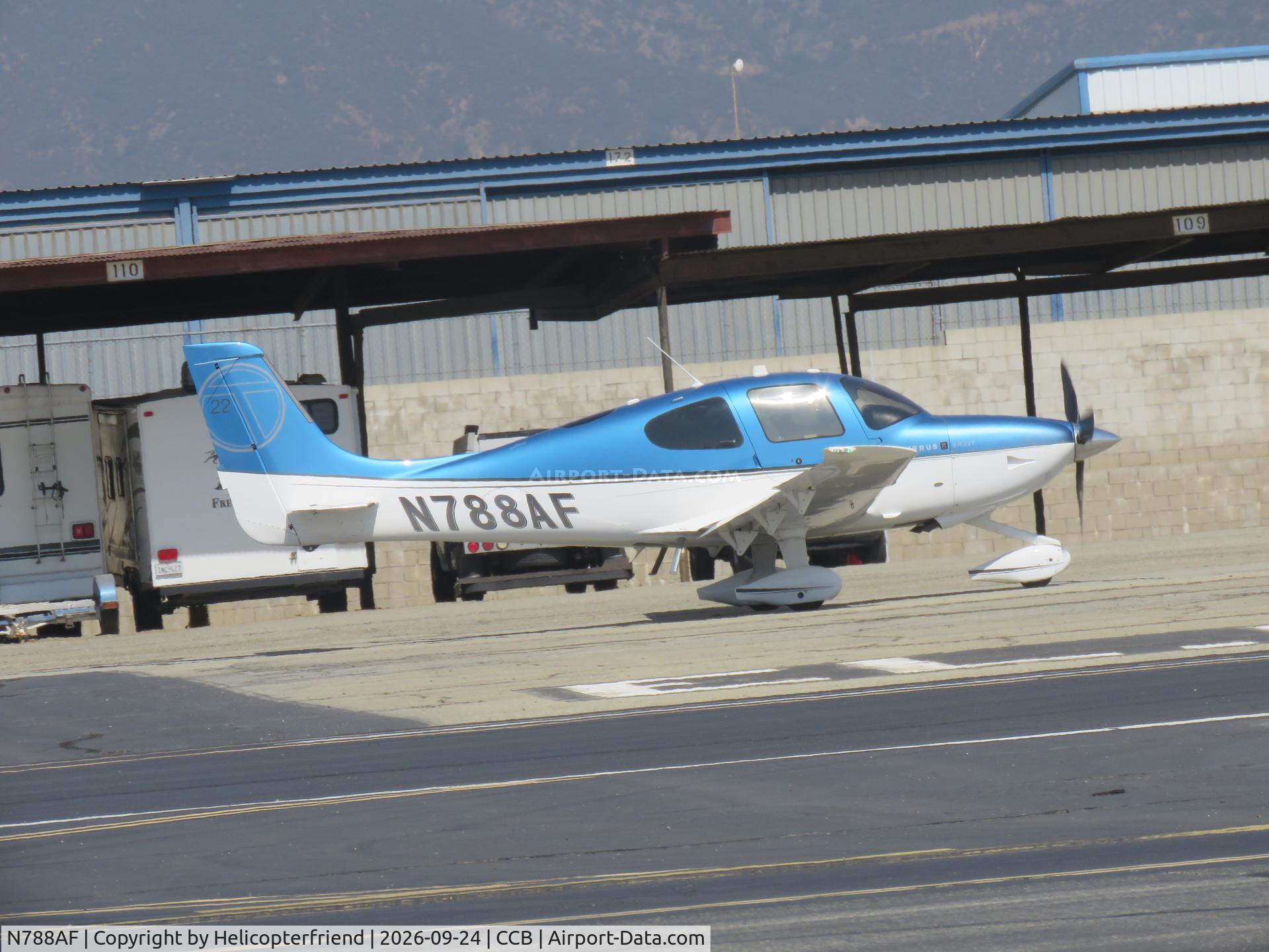 Aircraft N788AF, 2011 Cirrus SR22T, c/n 0161, Taxiing on taxiway November, at CCB, photo by Helicopterfriend