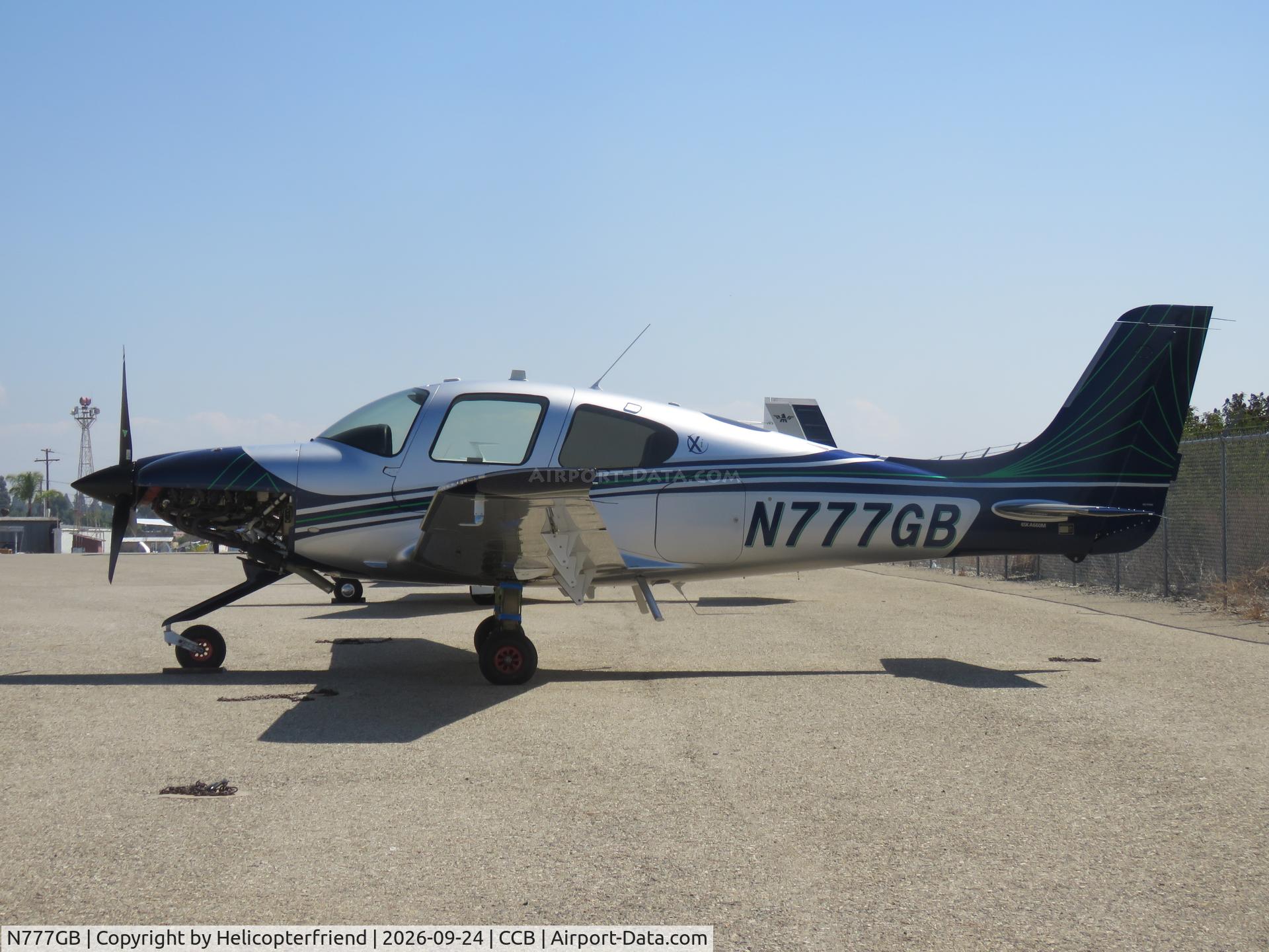 Aircraft N777GB, 2018 Cirrus SR22 G6, c/n 4637, Parked by south fence, at CCB, photo by Helicopterfriend