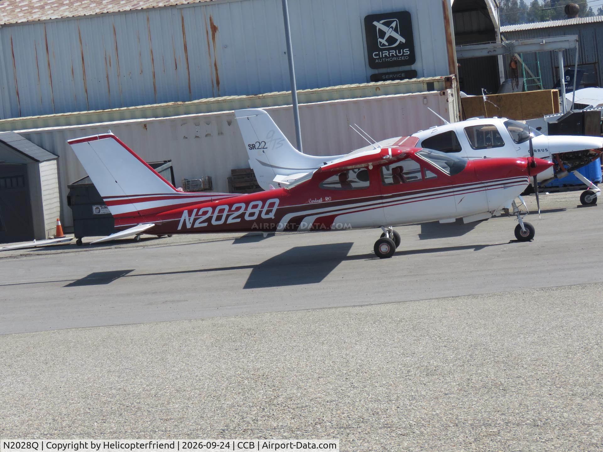 Aircraft N2028Q, 1973 Cessna 177RG Cardinal, c/n 177RG0428, Parked in mechanic's stall, at CCB, photo by Helicopterfriend