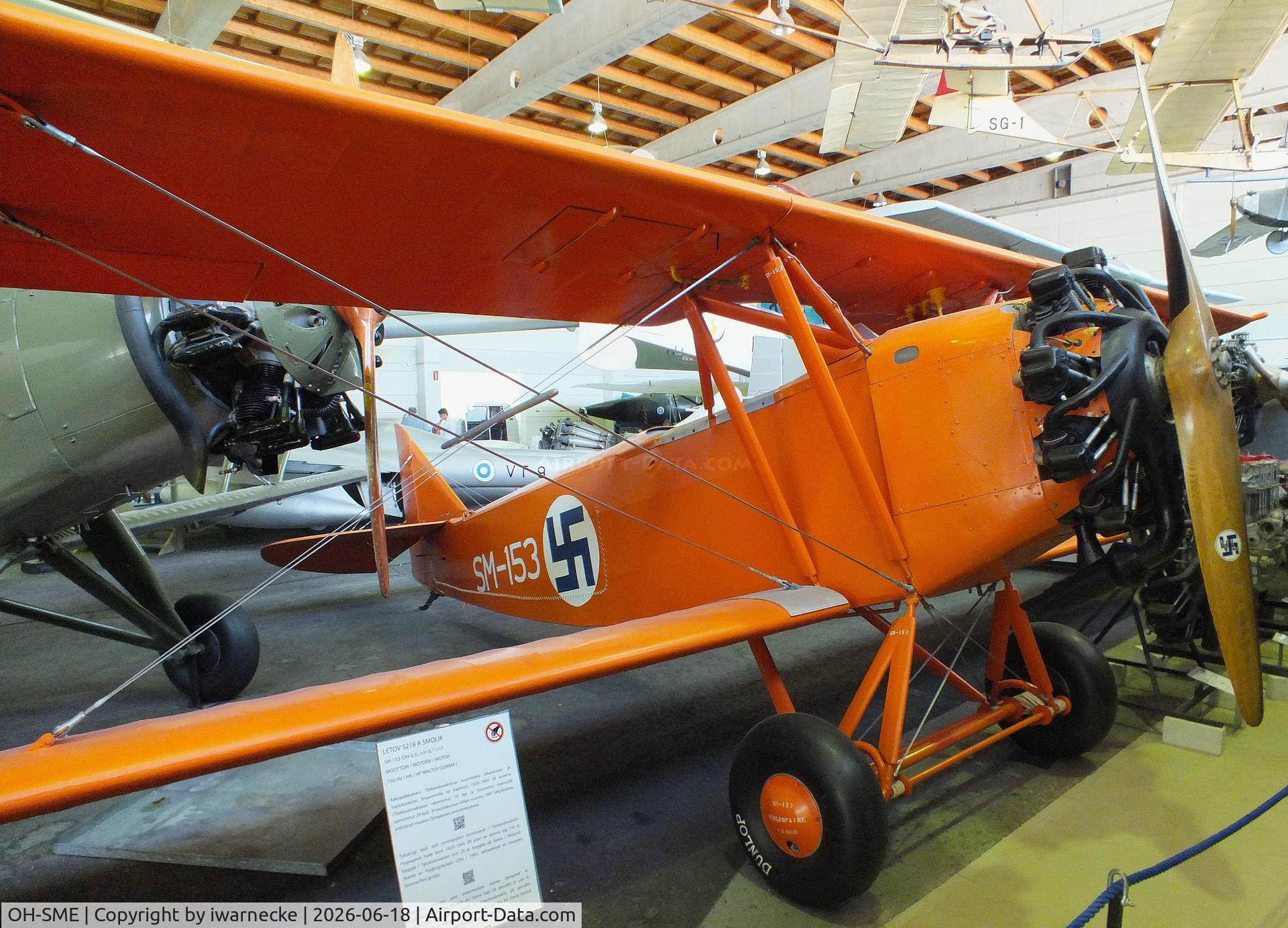 Aircraft OH-SME, Letov S-218 A4 Smolik, c/n 26/VL, Letov S-218 A4 Smolik (displayed as 'SM-153') at the Suomen Ilmailumuseo (Finnish Aviation Museum), Vantaa, photo by iwarnecke