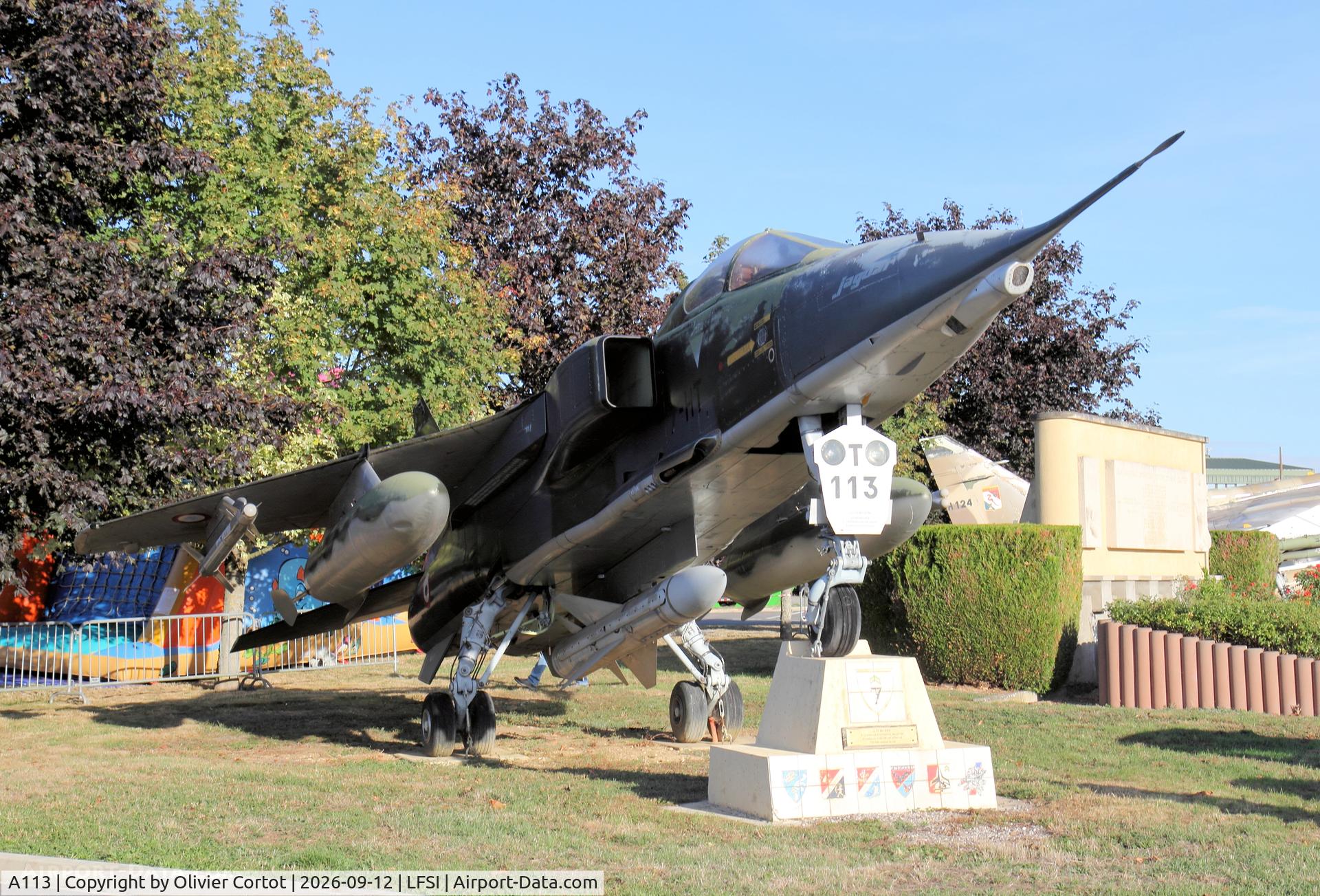 Aircraft A113, Sepecat Jaguar A, c/n A113, gate guardian, at LFSI, photo by Olivier Cortot