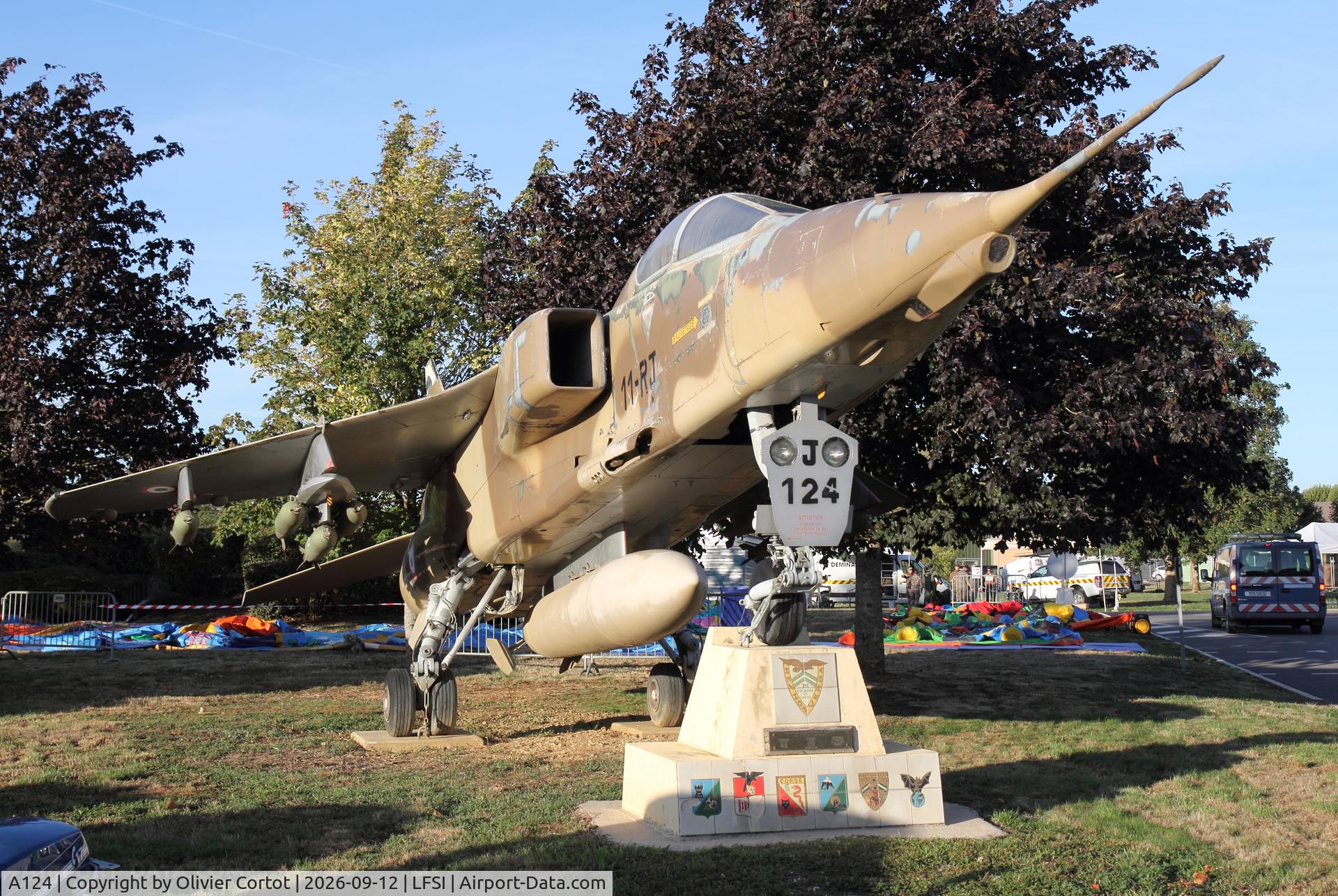 Aircraft A124, Sepecat Jaguar A, c/n A124, gate guardian, at LFSI, photo by Olivier Cortot