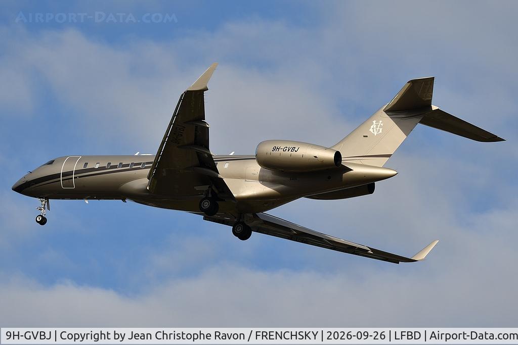 Aircraft 9H-GVBJ, 2007 Bombardier Global Express XRS, c/n 9252, Malaga (AGP) Bordeaux (BOD) FJO97, at LFBD, photo by Jean Christophe Ravon / FRENCHSKY