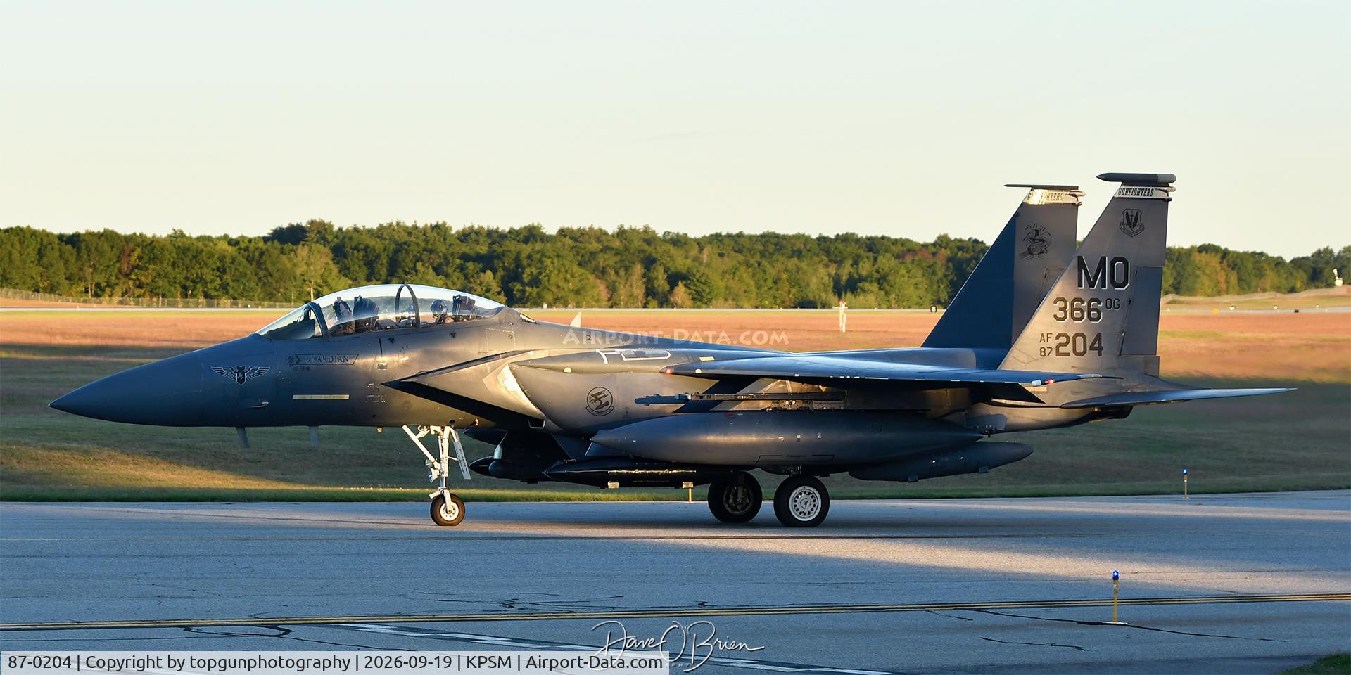 Aircraft 87-0204, 1987 McDonnell Douglas F-15E Strike Eagle, c/n 1069-E044, TBOLT11 heading home to Mountain Home AFB, at KPSM, photo by topgunphotography