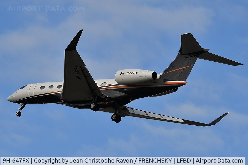 Aircraft 9H-647FX, 2013 Gulfstream Aerospace GVI (G650), c/n 6047, Flexjet Operations Malta London (LTN) Bordeaux (BOD) FJO647, at LFBD, photo by Jean Christophe Ravon / FRENCHSKY