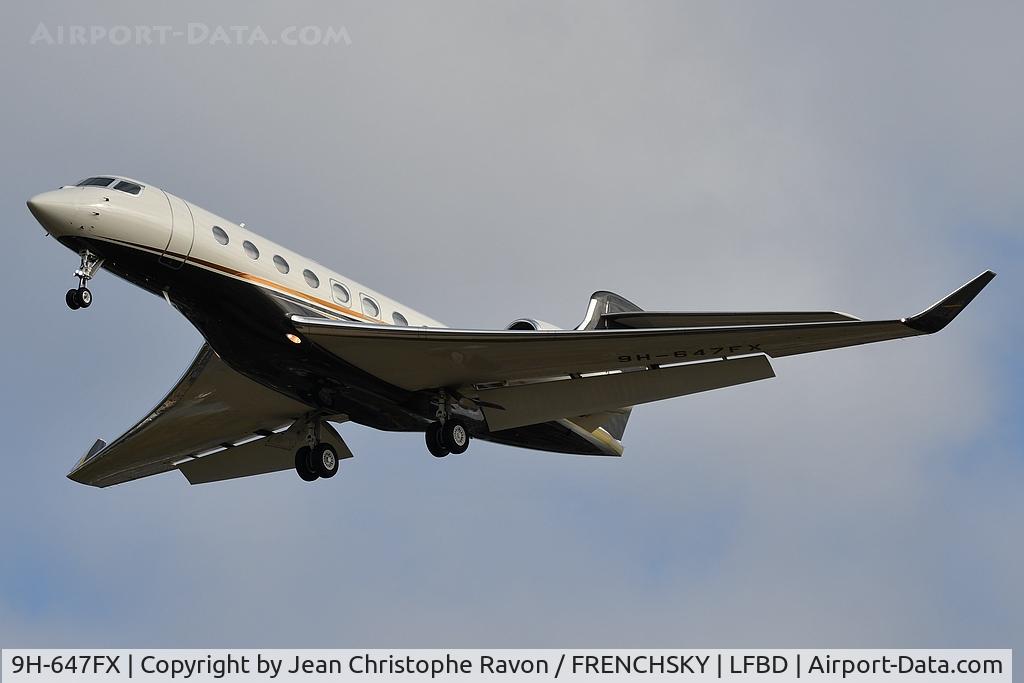 Aircraft 9H-647FX, 2013 Gulfstream Aerospace GVI (G650), c/n 6047, Flexjet Operations Malta London (LTN) Bordeaux (BOD) FJO647, at LFBD, photo by Jean Christophe Ravon / FRENCHSKY