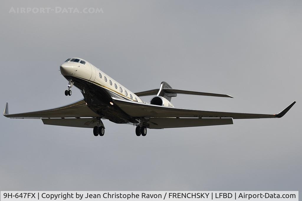 Aircraft 9H-647FX, 2013 Gulfstream Aerospace GVI (G650), c/n 6047, Flexjet Operations Malta London (LTN) Bordeaux (BOD) FJO647, at LFBD, photo by Jean Christophe Ravon / FRENCHSKY