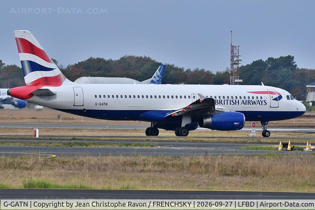 Aircraft G-GATN, 2001 Airbus A320-232, c/n 1613, Bordeaux (BOD) London (LGW) BA2571, at LFBD, photo by Jean Christophe Ravon / FRENCHSKY