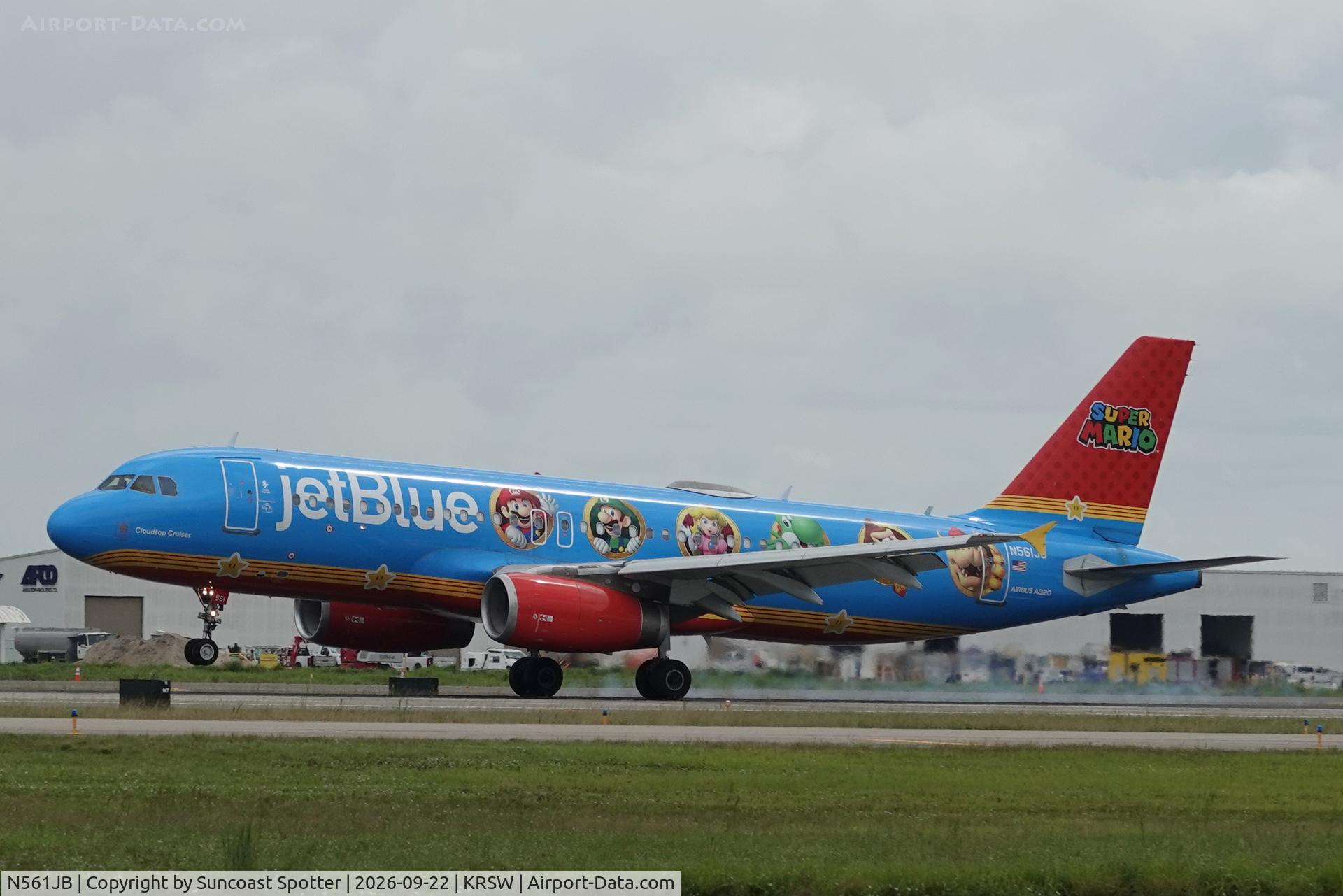 Aircraft N561JB, 2003 Airbus A320-232, c/n 1927, JetBlue 2129 arrives at Southwest Florida International Airport following flight from John F Kennedy International Airport, at KRSW, photo by Suncoast Spotter