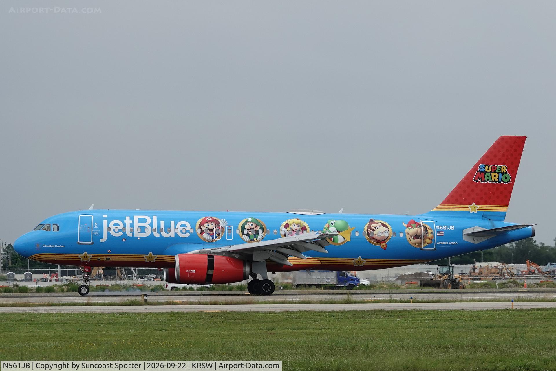 Aircraft N561JB, 2003 Airbus A320-232, c/n 1927, JetBlue 2129 arrives at Southwest Florida International Airport following flight from John F Kennedy International Airport, at KRSW, photo by Suncoast Spotter