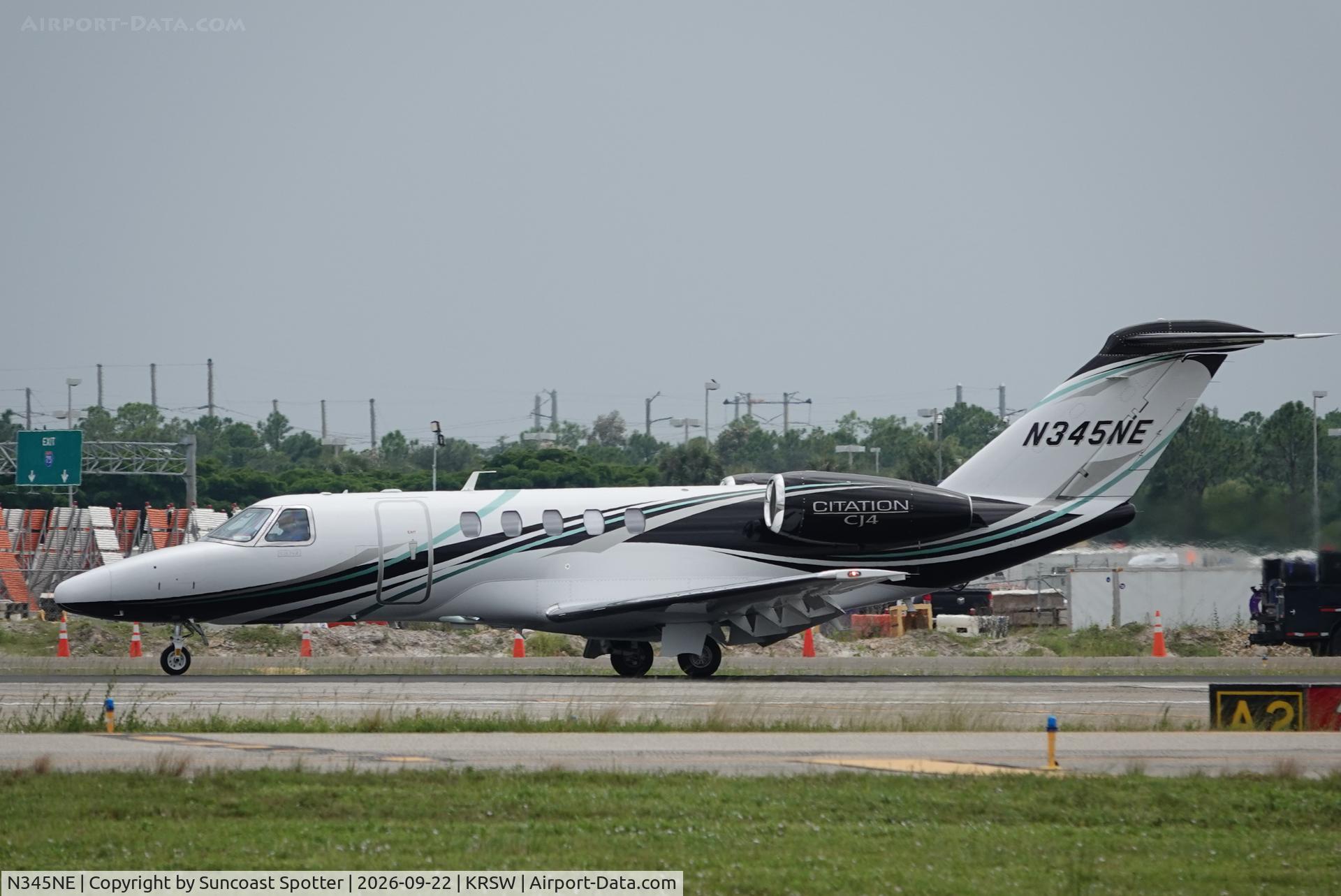 Aircraft N345NE, 2025 Textron Aviation Inc 525C, c/n 525C0483, Cream City 345 arrives at Southwest Florida International Airport following flight from Teterboro Airport, at KRSW, photo by Suncoast Spotter