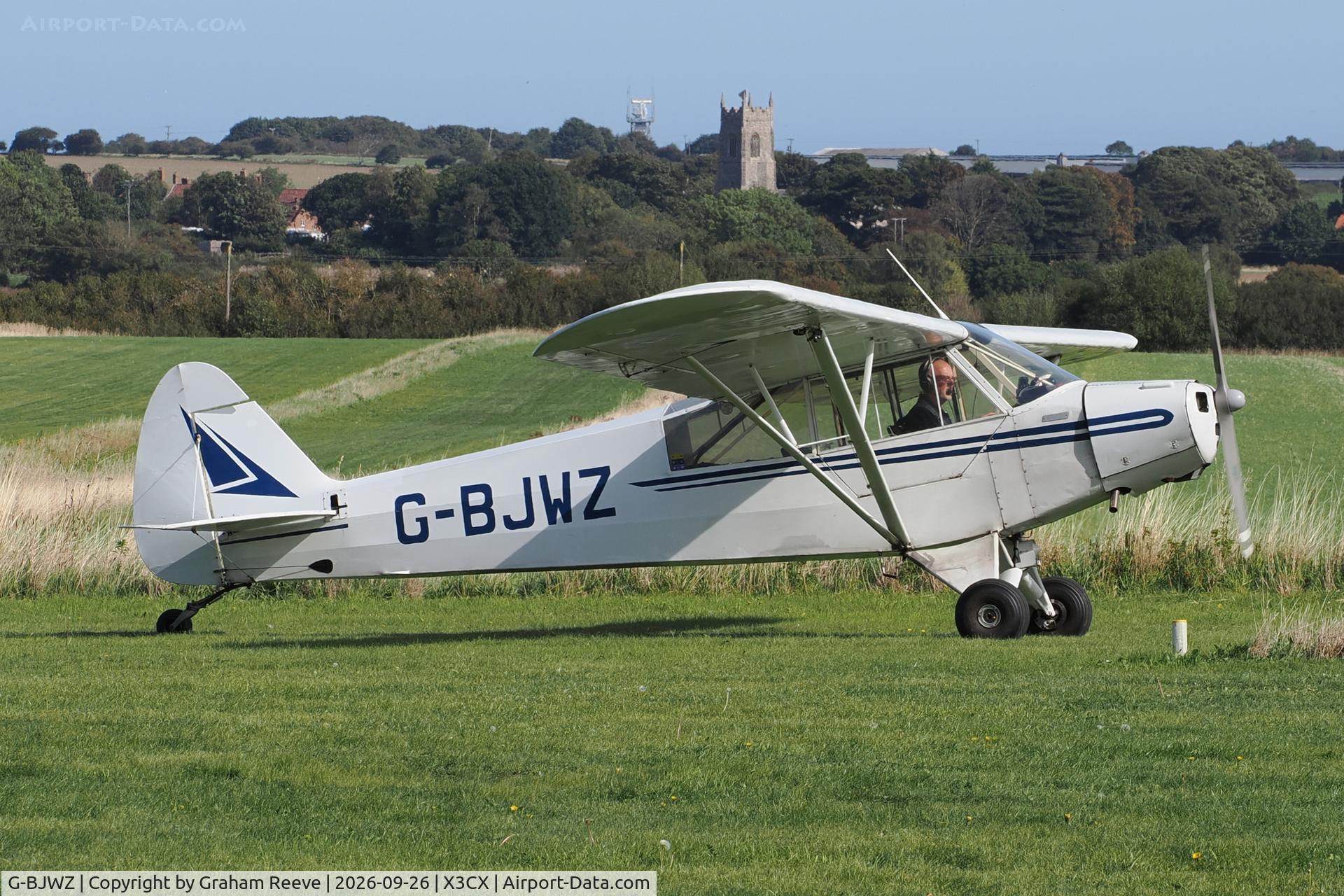 Aircraft G-BJWZ, 1951 Piper L-18C Super Cub (PA-18-95), c/n 18-1361, Just landed at Northrepps., at X3CX, photo by Graham Reeve