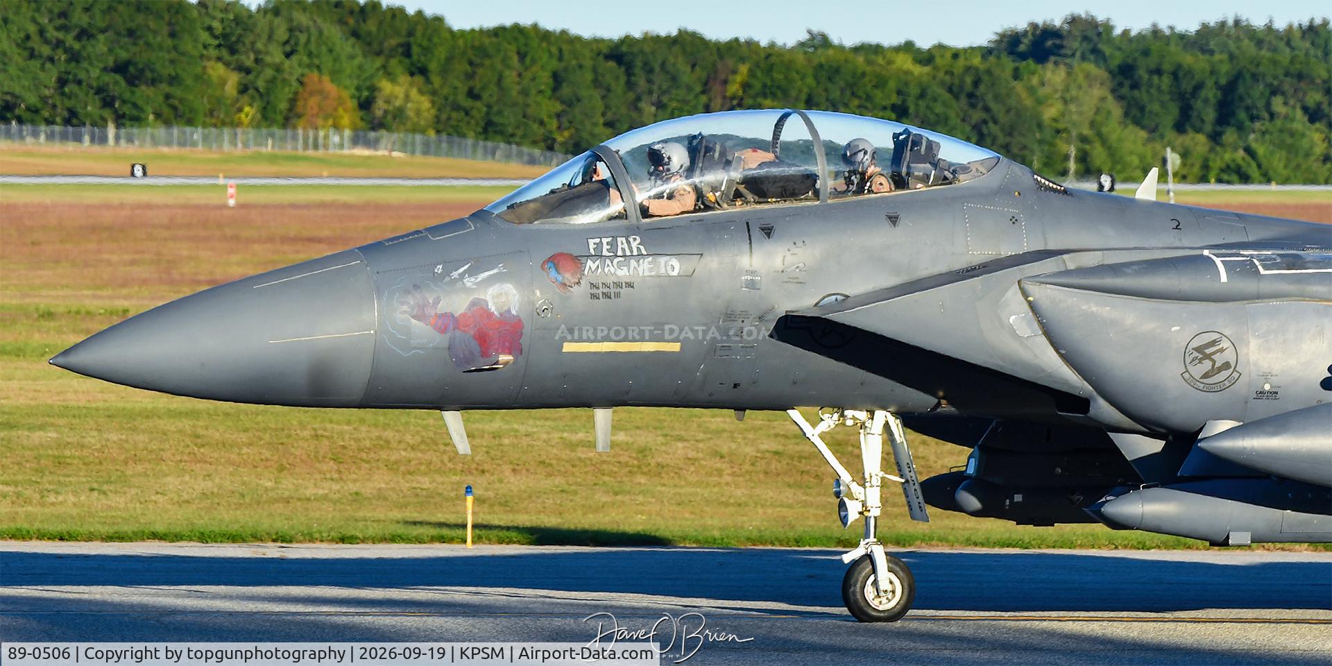 Aircraft 89-0506, 1989 McDonnell Douglas F-15E Strike Eagle, c/n 1153/E128, TBOLT23 wearing Fear Magneto nose art, at KPSM, photo by topgunphotography