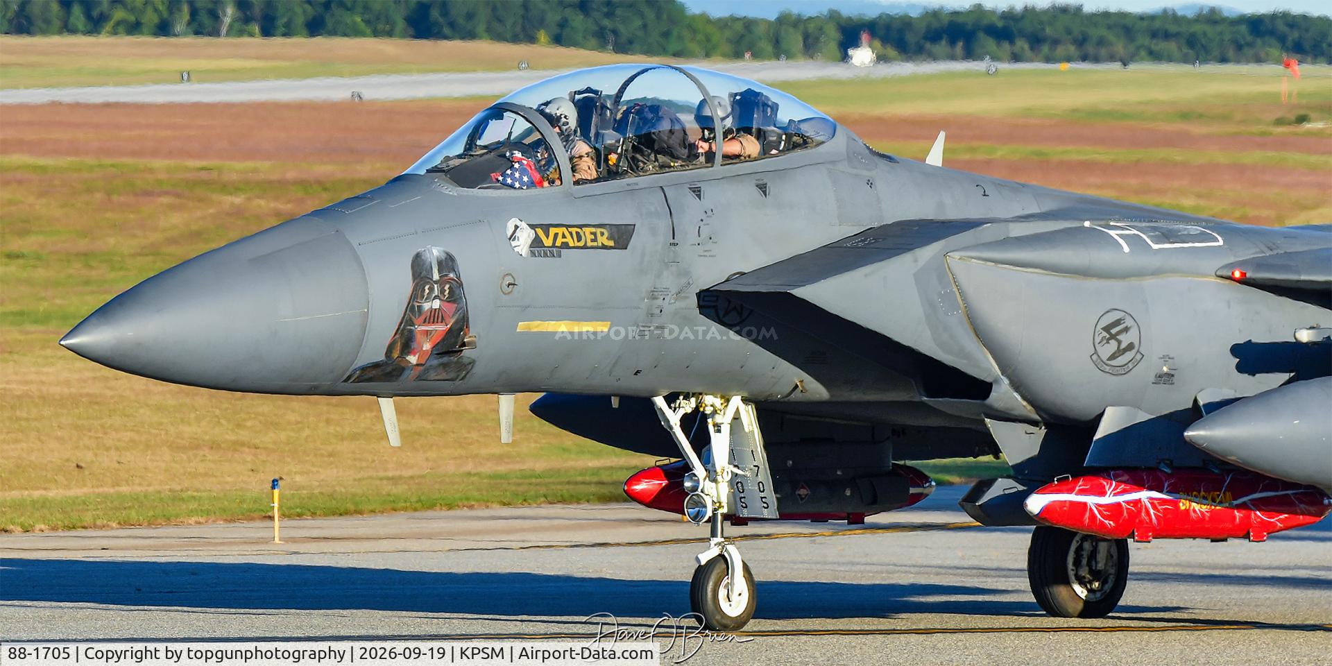 Aircraft 88-1705, 1988 McDonnell Douglas F-15E Strike Eagle, c/n 1114/E089, TBOLT24 wearing Darth Vader nose art, at KPSM, photo by topgunphotography