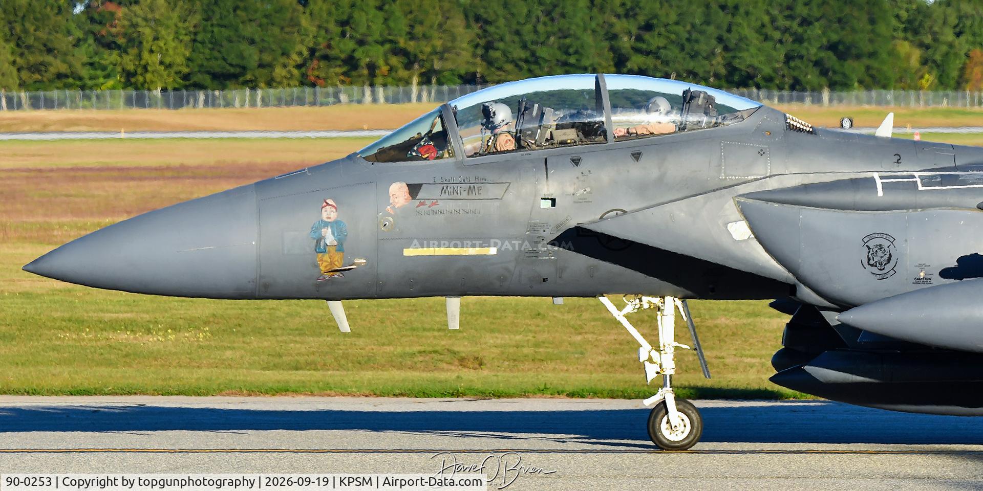 Aircraft 90-0253, 1990 McDonnell Douglas F-15E Strike Eagle, c/n 1189/E155, TBOLT25 wearing Mini Me nose art, at KPSM, photo by topgunphotography
